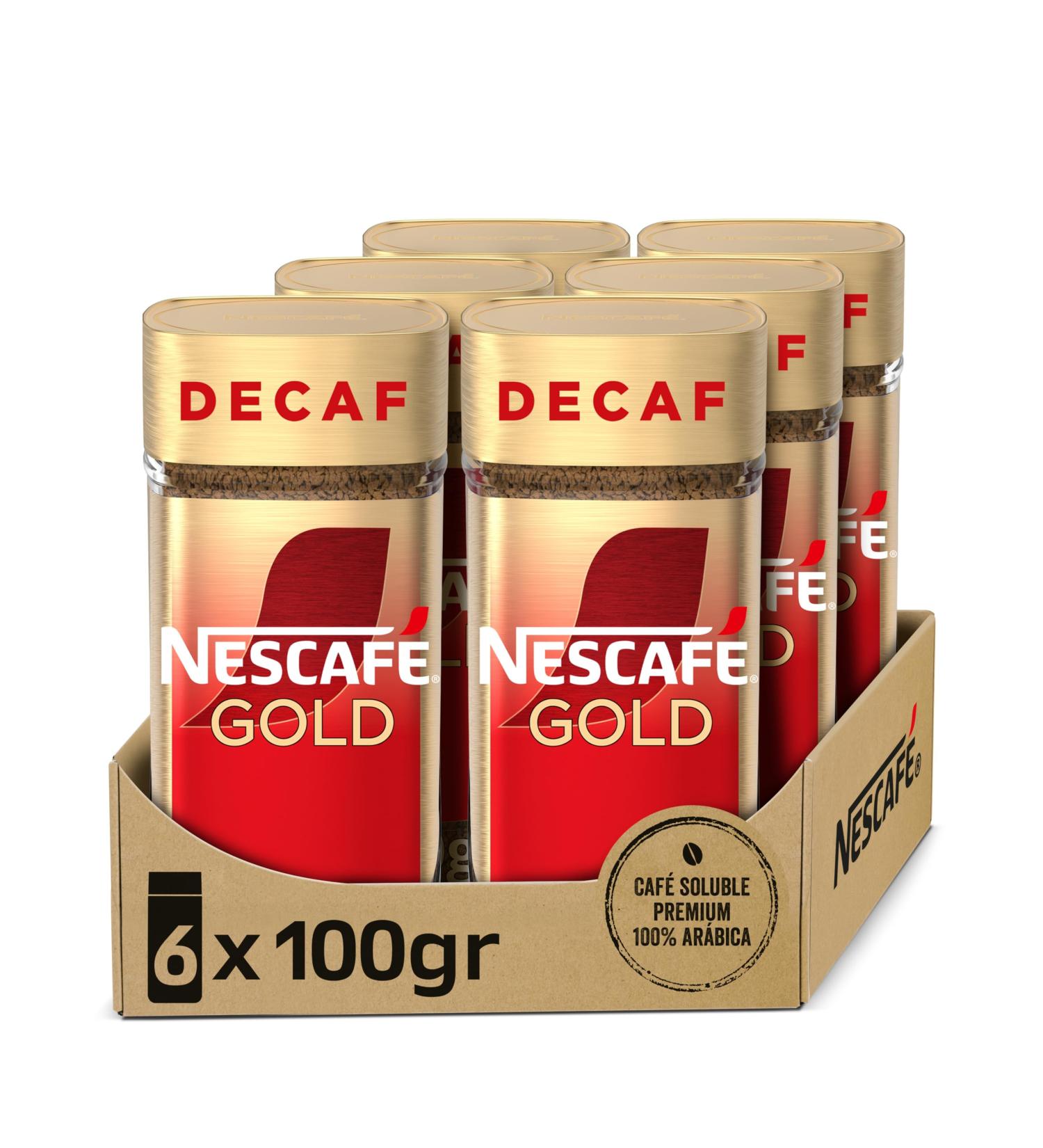  Nescafe NESCAF Gold Decaffeinated instant coffee 100% Arabica - 6 x 100g bottles - Total: 600g - Buy Online on GoSupps.com