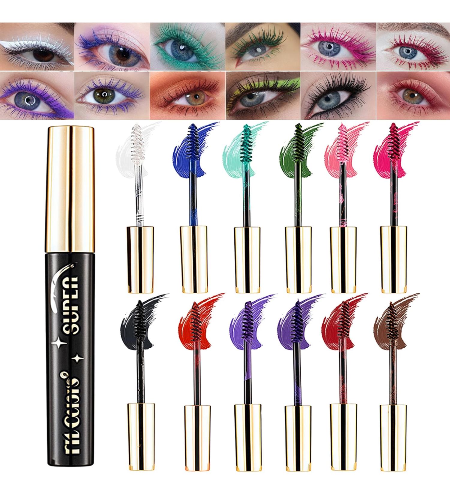 CHSEEO Colored mascara 12 colors mascara for eyelashes green blue purple waterresistant longlasting smudgeproof for voluminous 3D eyelashes makeup 50 to 14 pieces - Buy Online on GoSupps.com