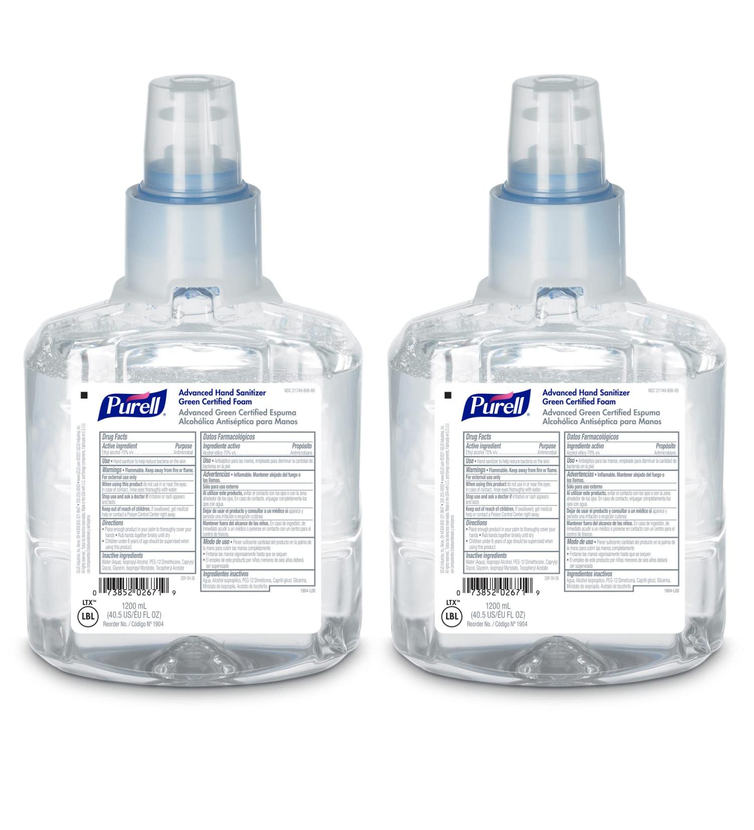 PURELL LTX-12 EcoLogo Certified Fragrance-Free Hand Sanitizer Foam Refill, 1200 mL (Pack of 2) - Buy Online on GoSupps.com