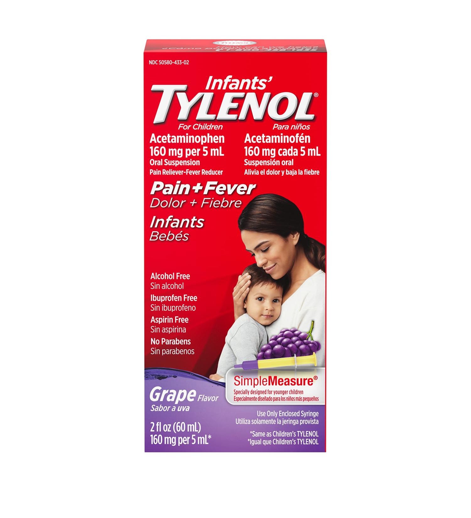 Infants' Tylenol Oral Suspension Liquid Medicine - Grape Flavor, 2 fl. oz - Buy Online on GoSupps.com