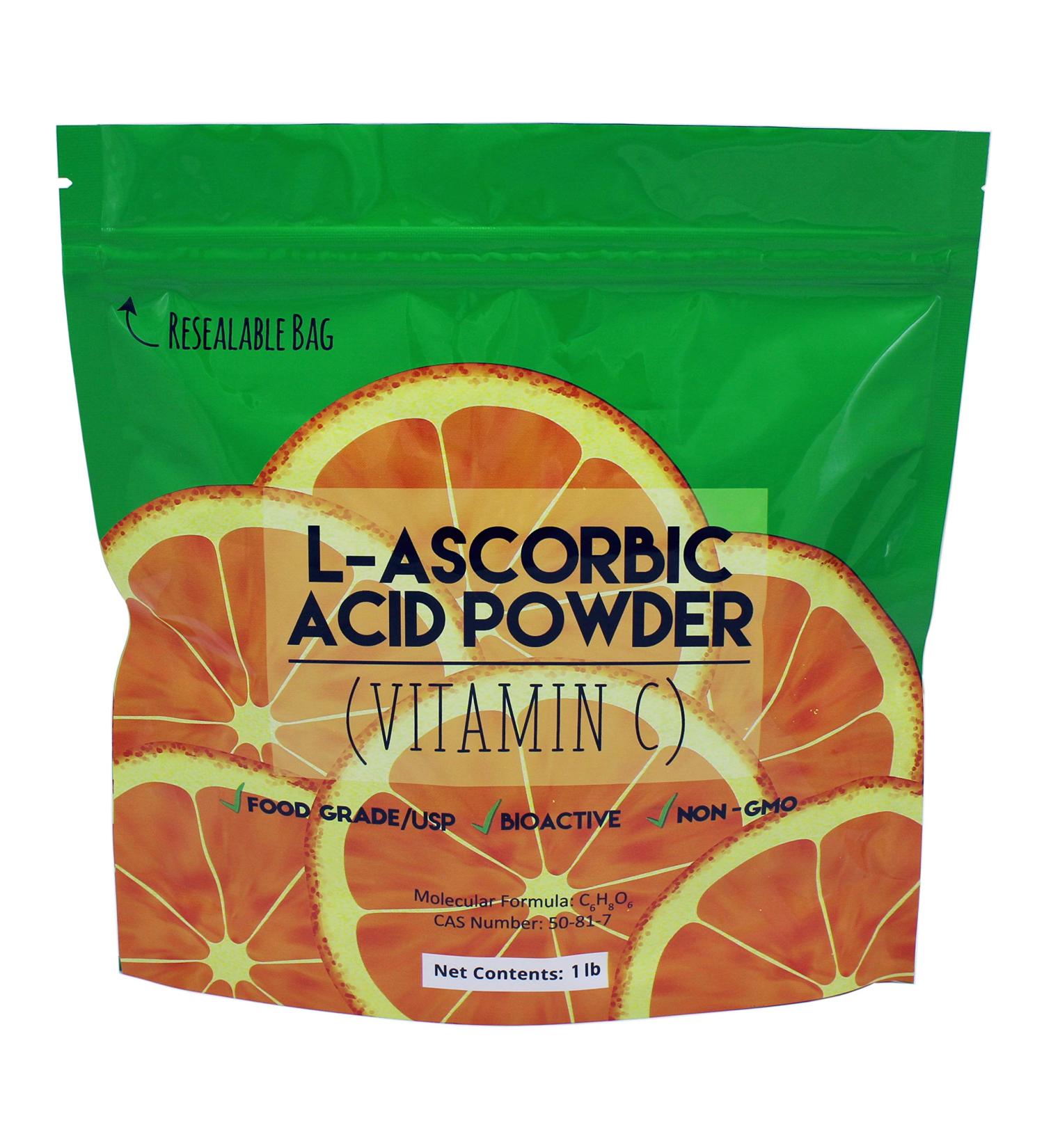 Duda Energy L-Ascorbic Acid Powder 99+% Food Grade USP36/BP2012 Naturally Fermented Pure White Crystals Form of Vitamin C 1 lb.