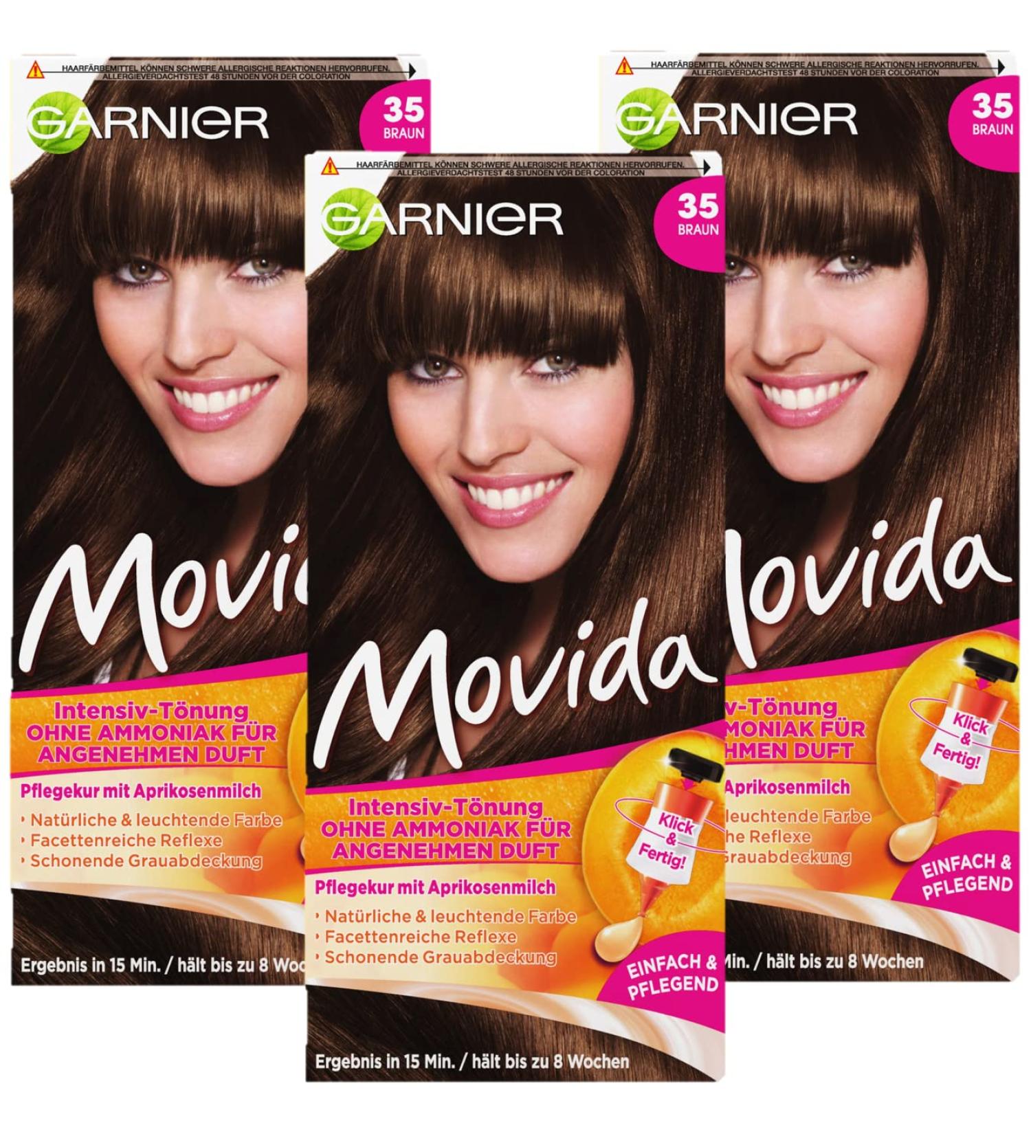 Garnier tint intensive tone hair color for bright colors also for gray hair without ammonia movida 35 brown 3 pack hair coloring set brown 3 pack 1 piece (3 pack)
