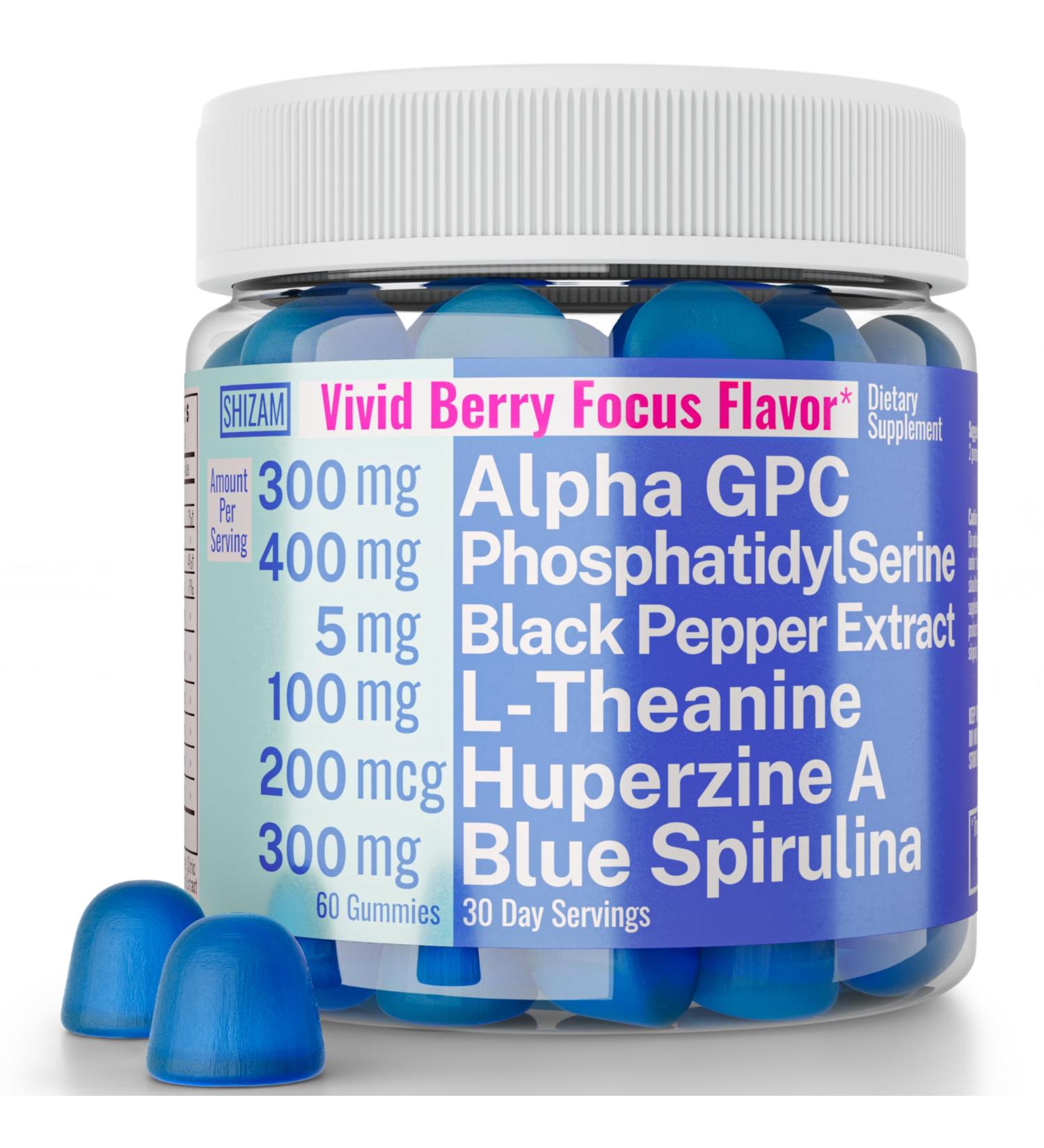 Alpha GPC Huperzine A PhosphatidylSerine L-Theanine Blue Spirulina Bioperine Gummies Alpha-GPC Huperzine-A Phosphatidyl Serine L Theanine Supplement Powder Capsules Tablets Liquid Supplements Alt - Buy Online on GoSupps.com