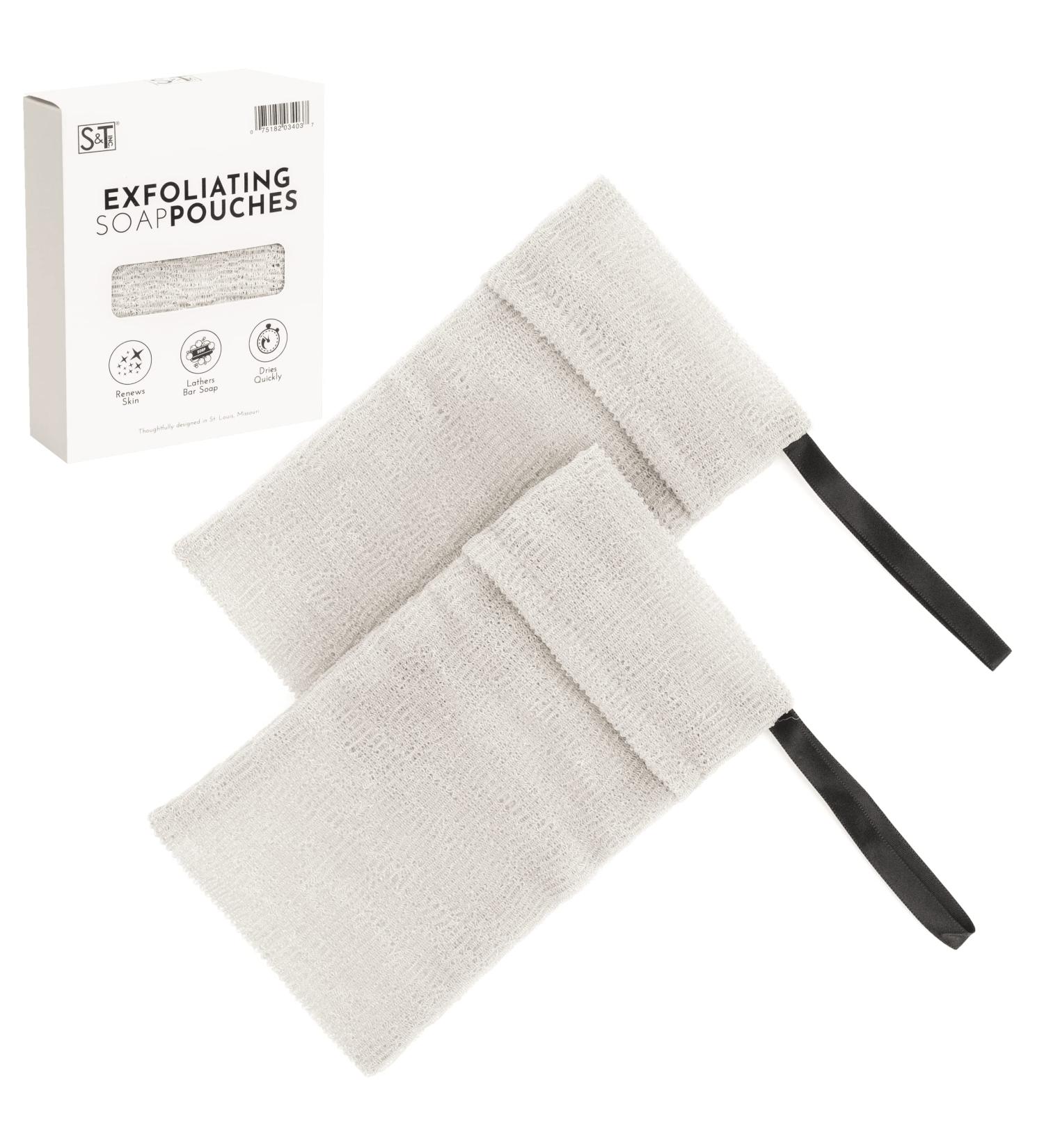 S&T INC. Exfoliating Soap Bag 2 Pack - Grey | Bar Soap Saver for Shower and Bath - Buy Online on GoSupps.com