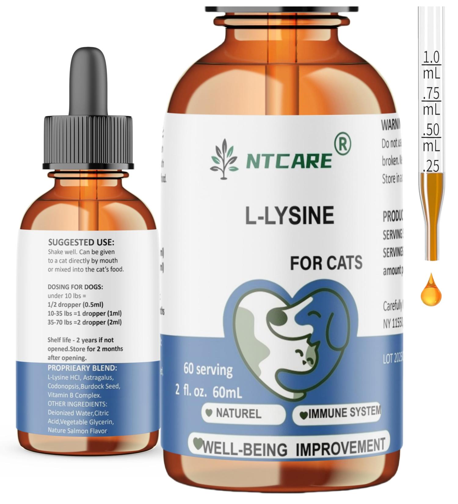L-Lysine Supplement for Cats - Cat Supplement for Sneezing and Runny Nose Cold Immune Support Eye Function and Respiratory Health Lysine 2 fl oz - Buy Online on GoSupps.com