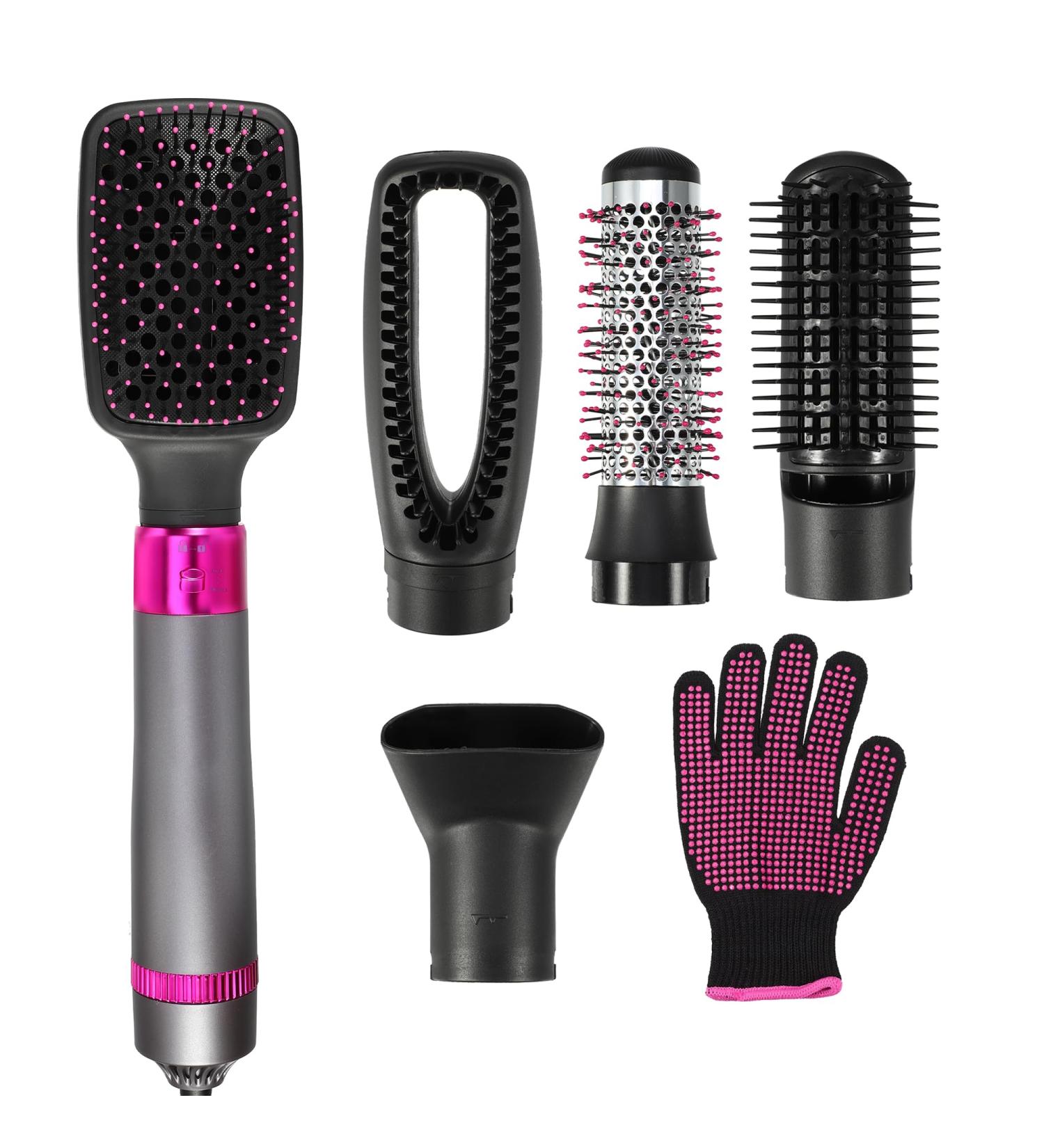 VOCOSTE 5 in 1 Hot Air Brush - Hair Dryer Curler & Straightener Comb Set with Heat Protective Glove - International Shipping Available - Buy Online on GoSupps.com