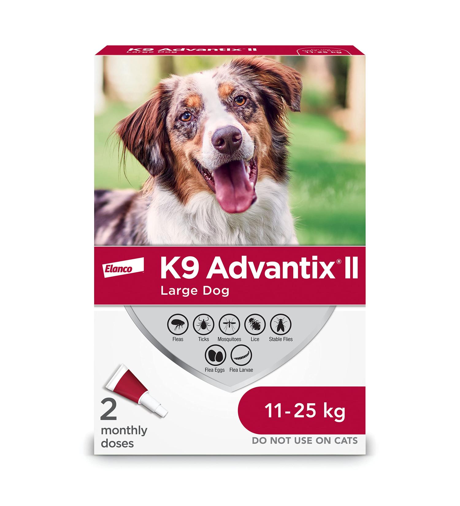 K9 Advantix II Flea and Tick Treatment for Large Dogs weighing 11 kg to 25 kg (24 lbs. to 55 lbs.)-2 doses - Buy Online on GoSupps.com