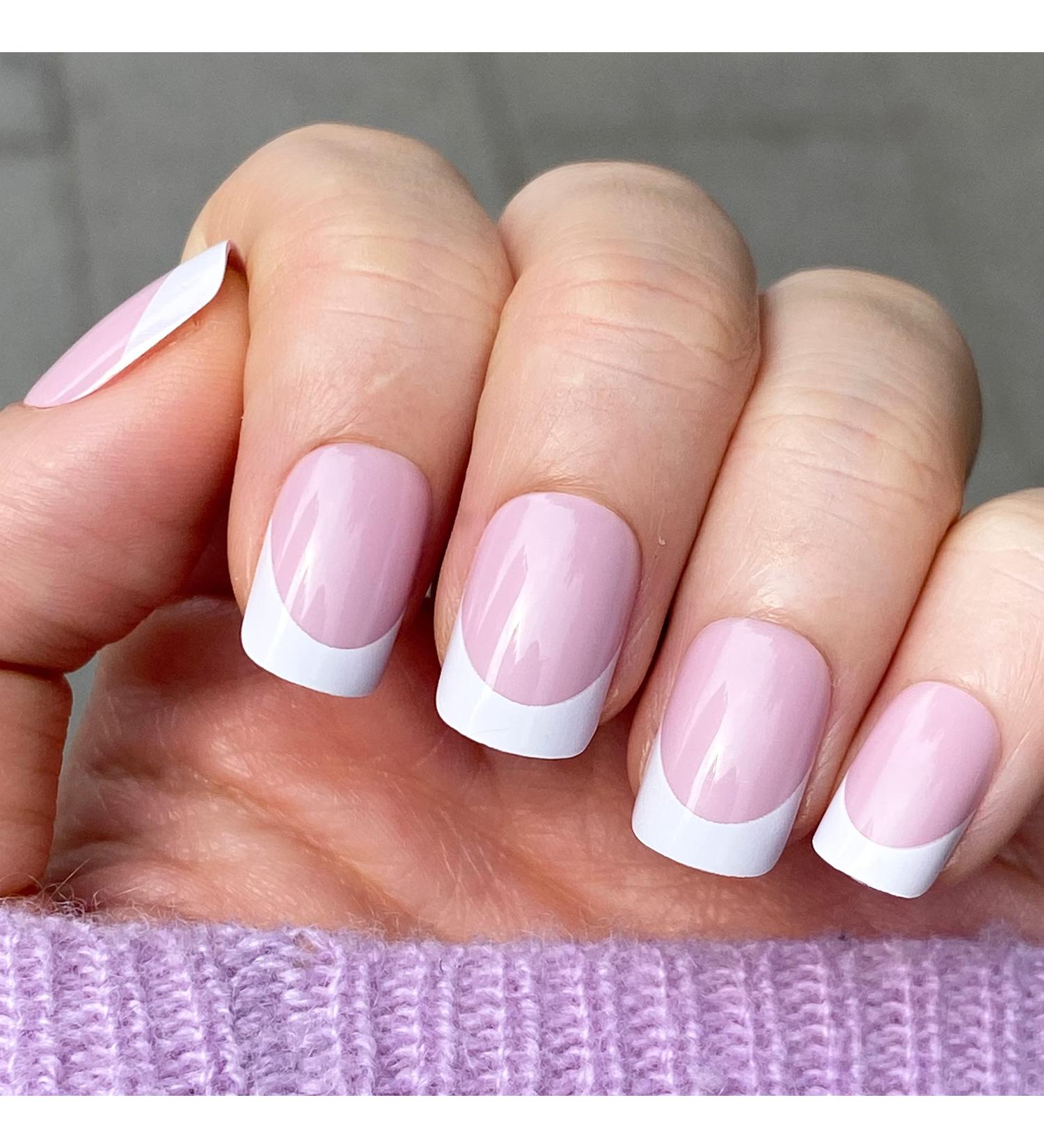 Novo Ovo Press On Nails - Short Corner Oval Nude French Tips in Mauve Light Purple | Perfect Artificial Fingernails for Valentine's Day - Buy Online on GoSupps.com