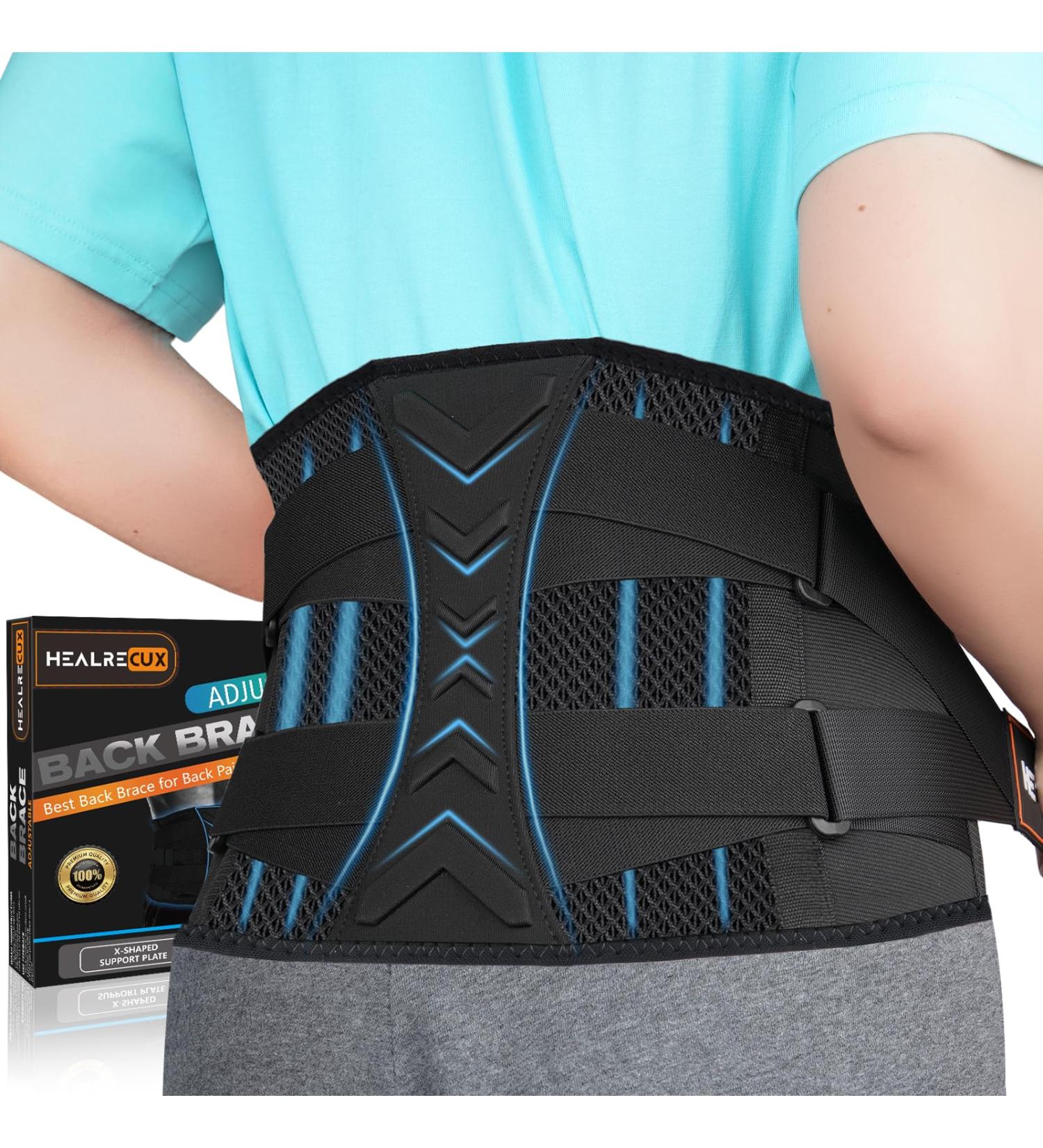 AONOKOY Back Brace for Lower Back Pain Relief | Lumbar Support Belt for Herniated Disc, Sciatica, Scoliosis | Dual Adjustable Straps, 7 Stays | Men Women L/XL (29.5-41.3) Black - Buy Online on GoSupps.com