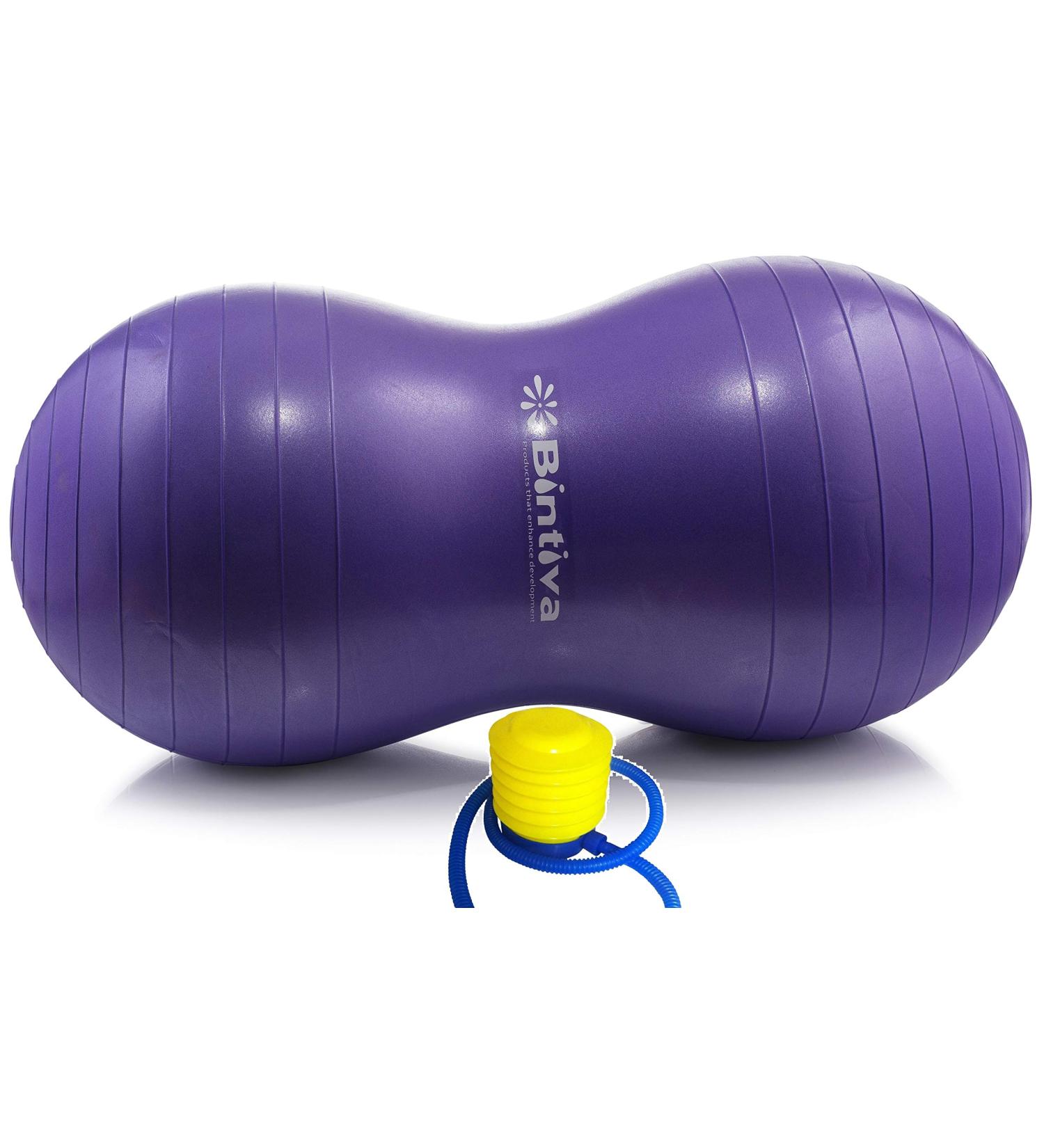 Bintiva Anti-Burst Peanut Ball 40x80 cm with Free Foot Pump - Ideal for Labor, Physical Therapy, Fitness & Exercise - Purple - Buy Online on GoSupps.com