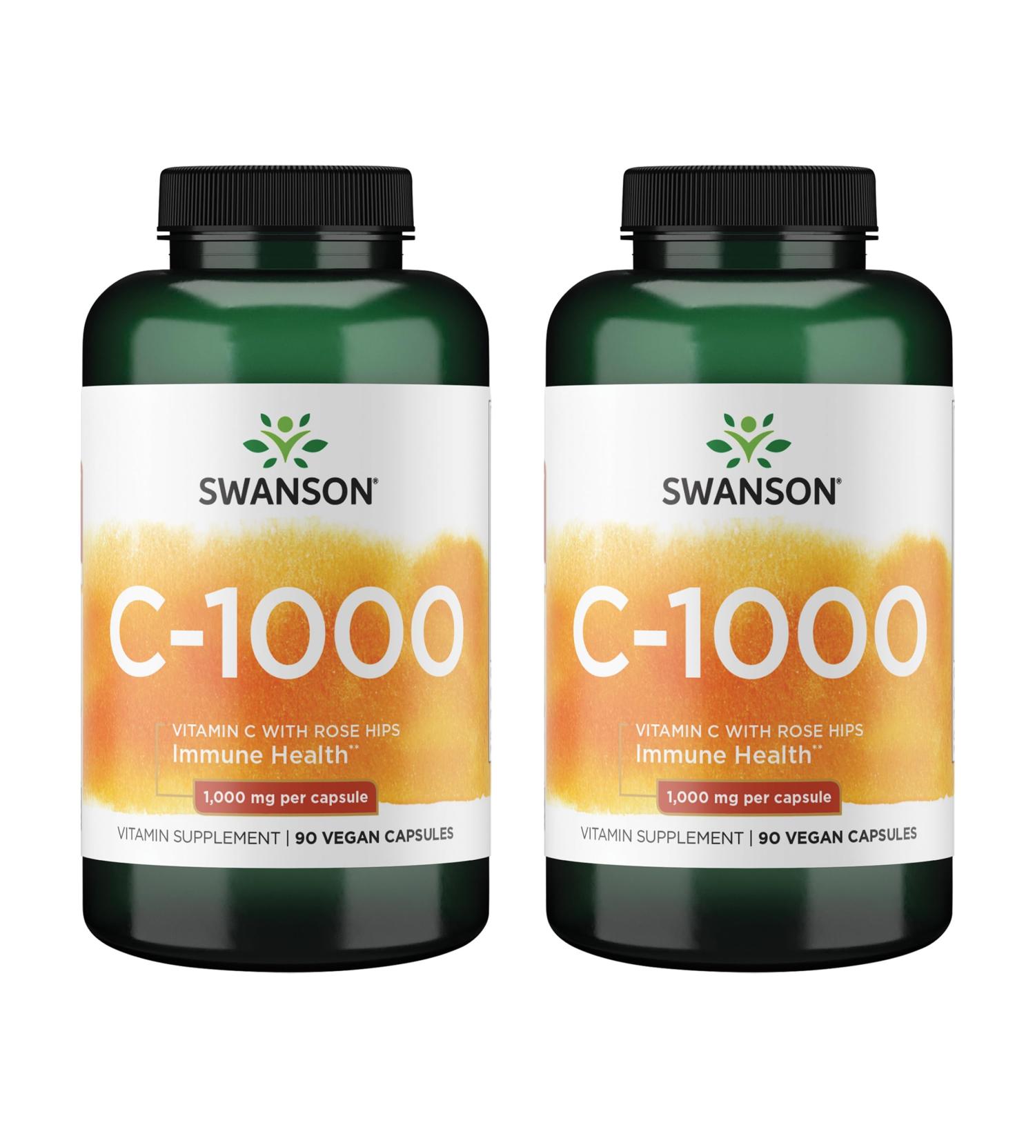 Swanson Vitamin C w/ Rose Hips - Herbal Supplement Promoting Skin Health, Heart Health & Immune System Support - Natural Formula Promoting Protection & Wellness - (90 Capsules, 1000mg Each) 2 Pack - Buy Online on GoSupps.com