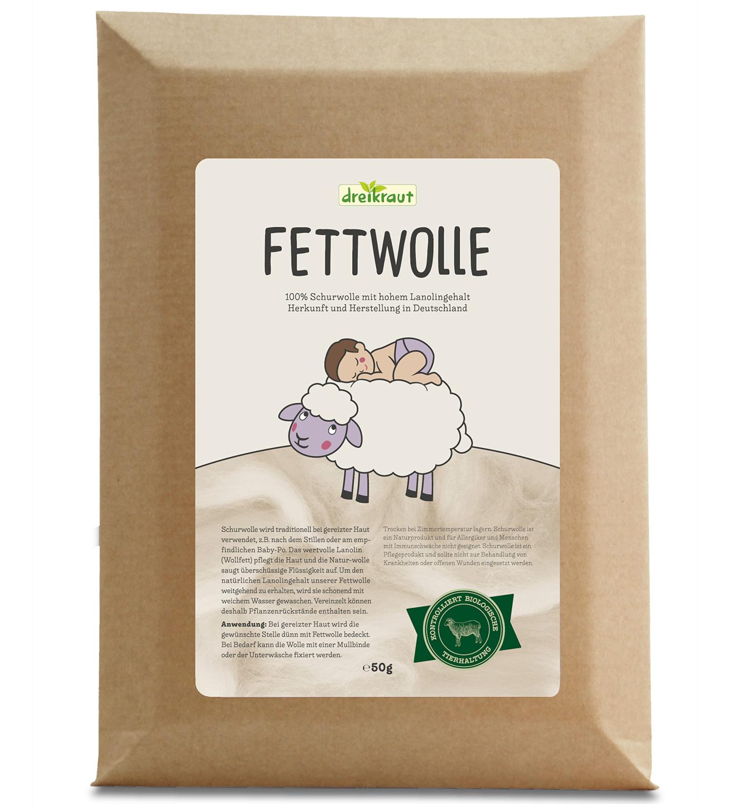 Fat Wool of Three Herbs for Baby Care - 50g Healing Wool with Lanolin - Organic German Raw Wool - Buy Online on GoSupps.com