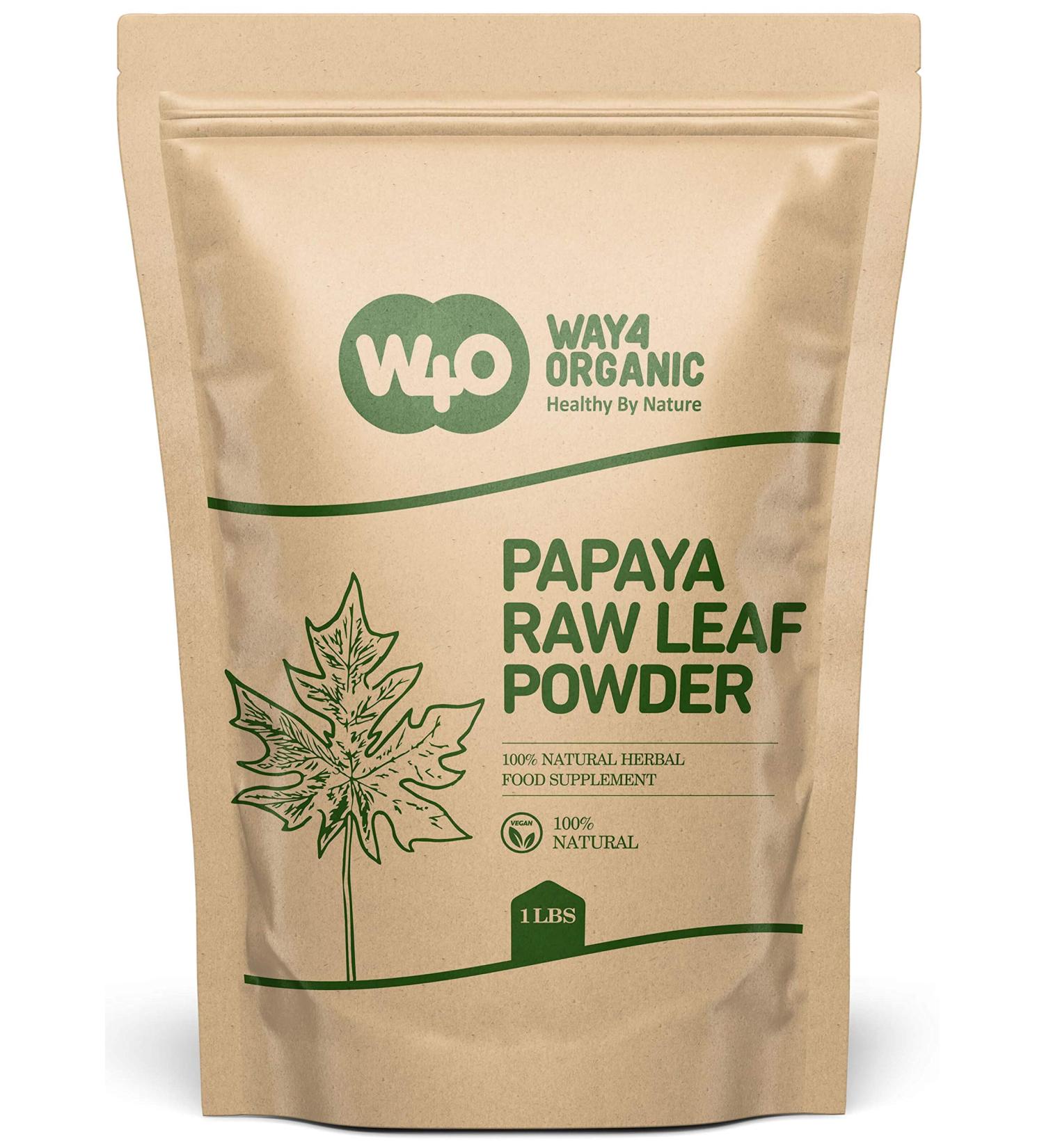 Papaya Leaf Powder 16 oz - 100% Pure Leaves, Ideal for Tea and Juice, Dried from Fresh Green Leaves - Way4Organic - Buy Online on GoSupps.com