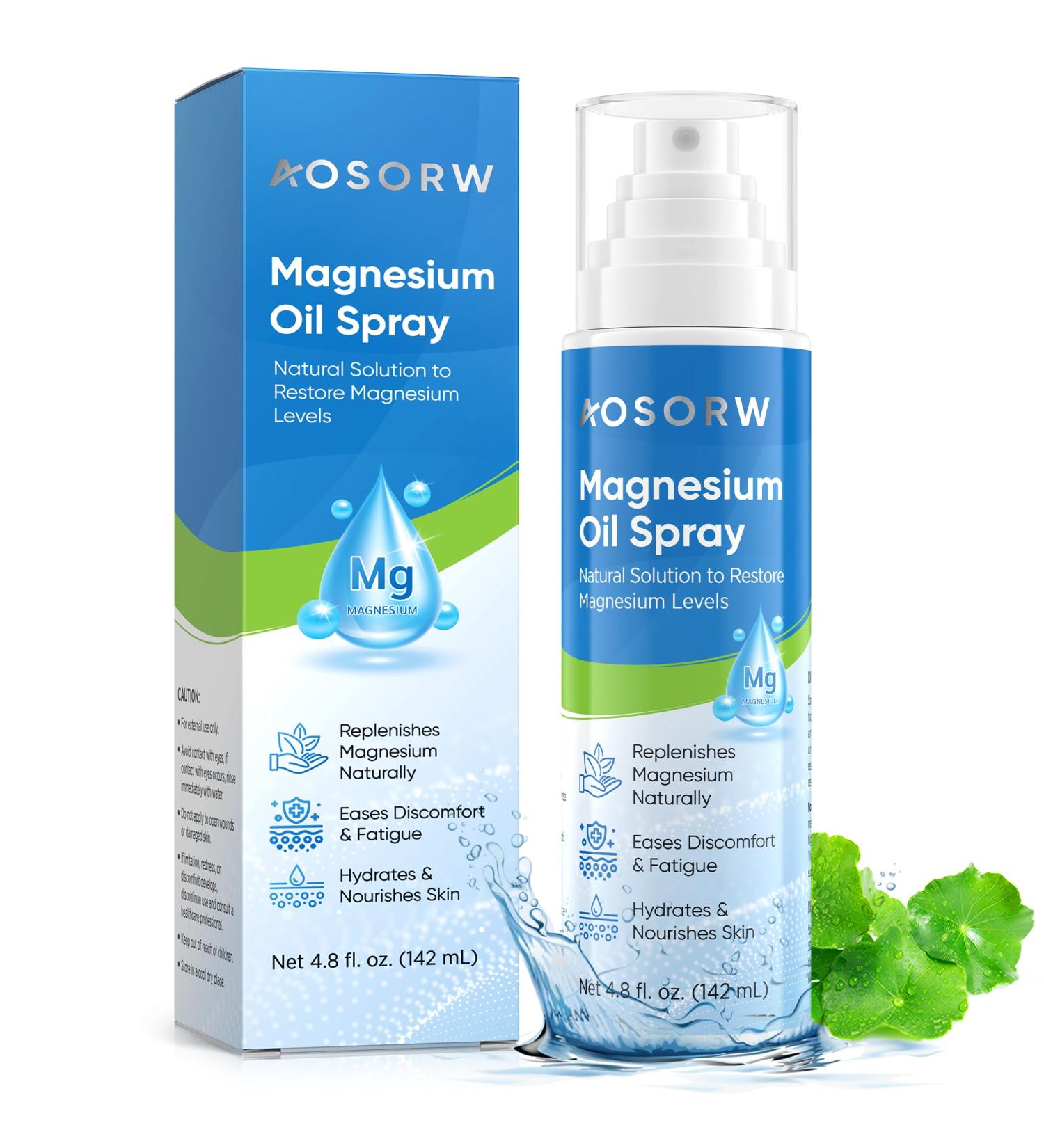 AOSORW Pure Magnesium Oil Spray - Natural Topical Magnesium for Nighttime Comfort Sleep - Non-Greasy for Feet Hands and Body - 4.8 fl oz (Pack of 1) - Buy Online on GoSupps.com