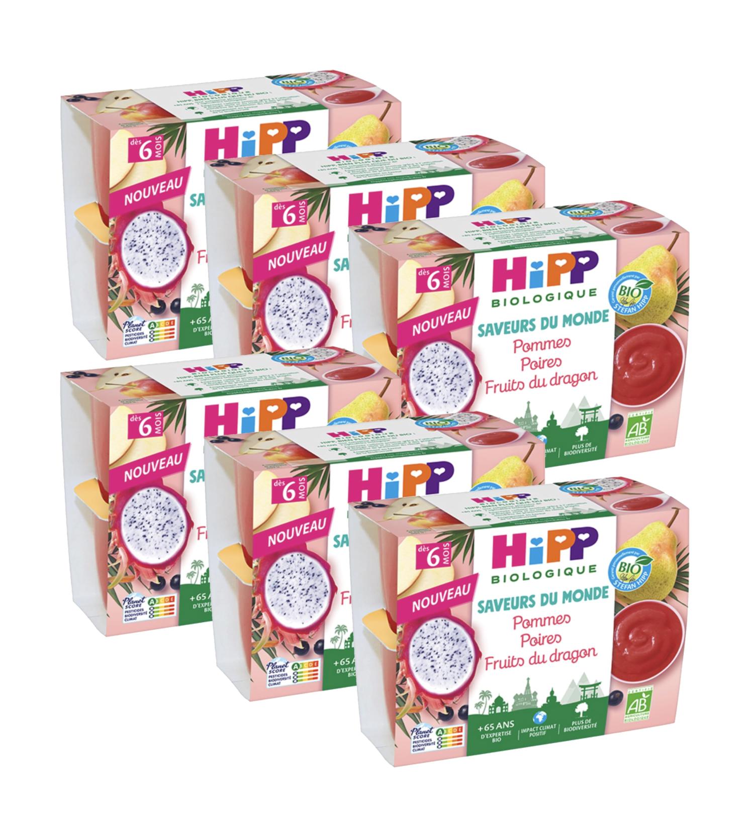 HiPP - Saveurs du Monde - Pommes Poires Fruits du dragon - Coupelles 4x100g - Lot de 6 - BIOLOGIQUE Pommes Poires Fruits du dragon - Lot de 6 24x100g - Buy Online on GoSupps.com