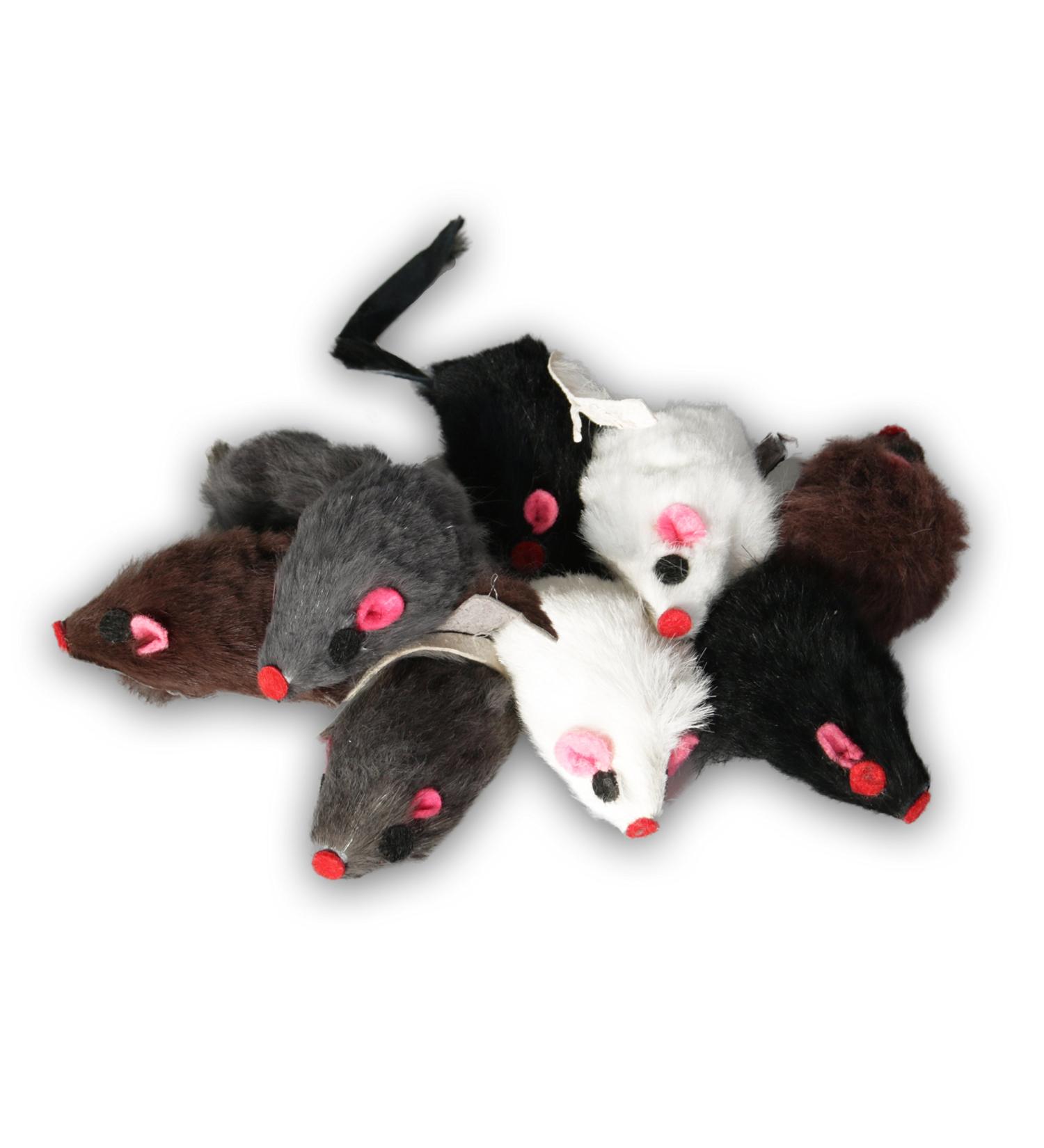 EBI real fur toy mouse ideal activity for cats fur mice in a set 5 cm each (9 pieces with rattle)