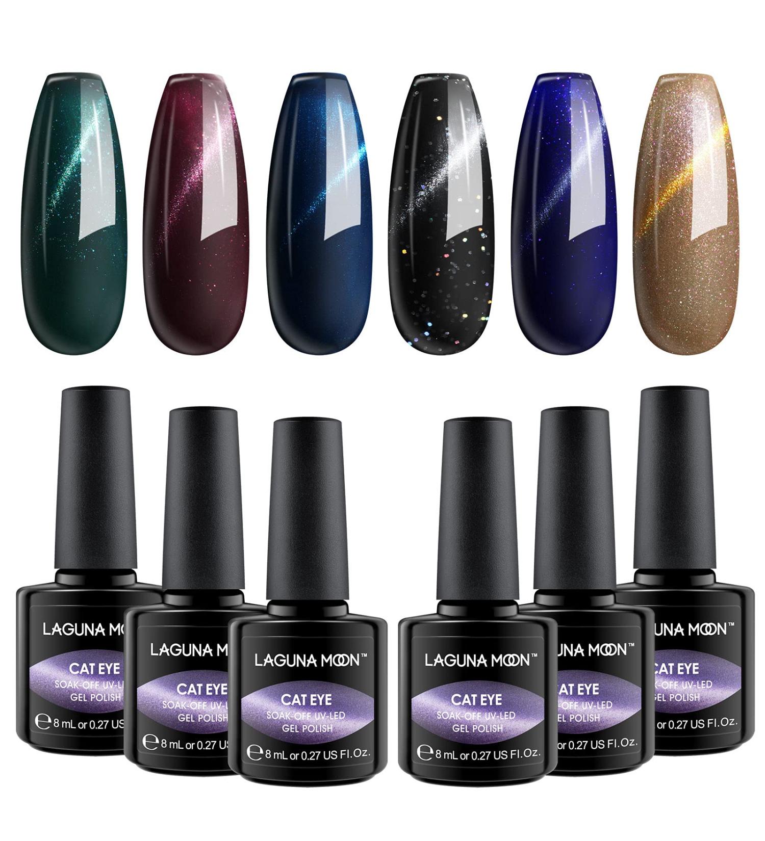 6 Colors Cat Eyes Glitter Gel Nail Polish Set - Long Lasting Salon Quality Kit for DIY Manicure - Lagunamoon 8ml - Buy Online on GoSupps.com