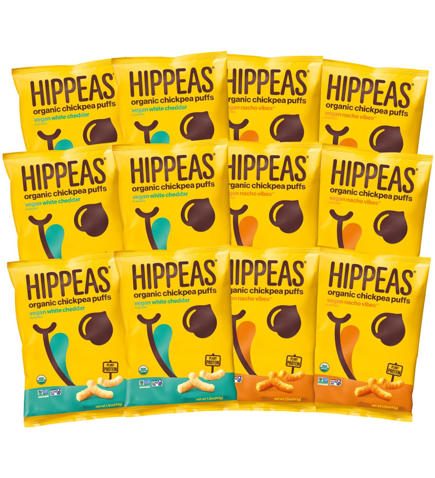 HIPPEAS Organic Cheeze Chickpea Puffs Variety Pack - 12 Count Vegan, Gluten-Free Protein Snacks (1.5 oz) - Buy Online on GoSupps.com