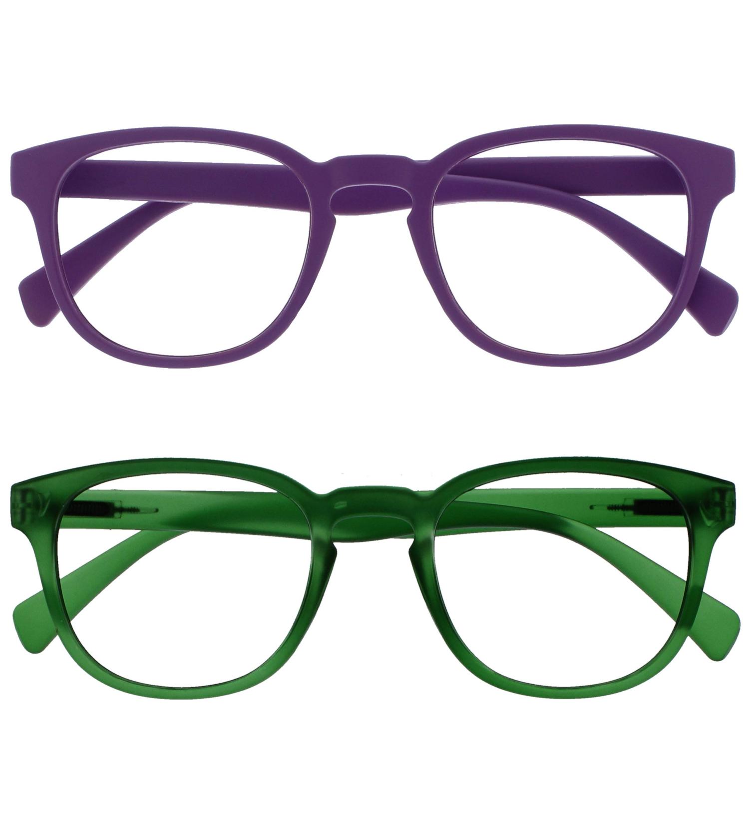 Opulize Pop Reading Glasses 2 Pack - Matt Frame Spring Hinges Scratch-Resistant Purple & Green Unisex +2.50 Diopter | International Shipping Available - Buy Online on GoSupps.com