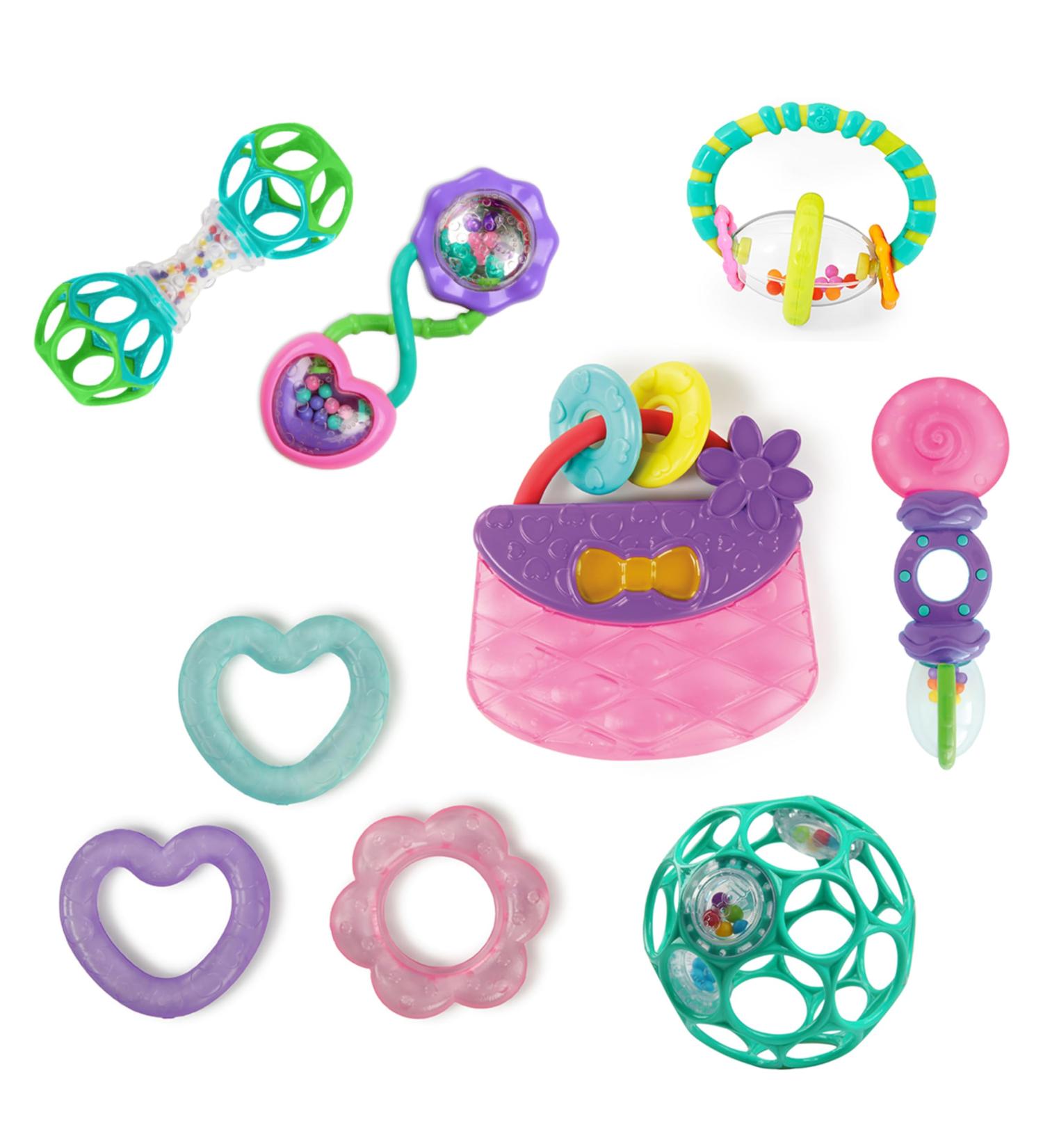 Bright Starts Everything Nice 9 Piece Gift Set | BPA Free Rattles & Teethers | Purple & Pink Baby Toys for Newborns - International Shipping - Buy Online on GoSupps.com