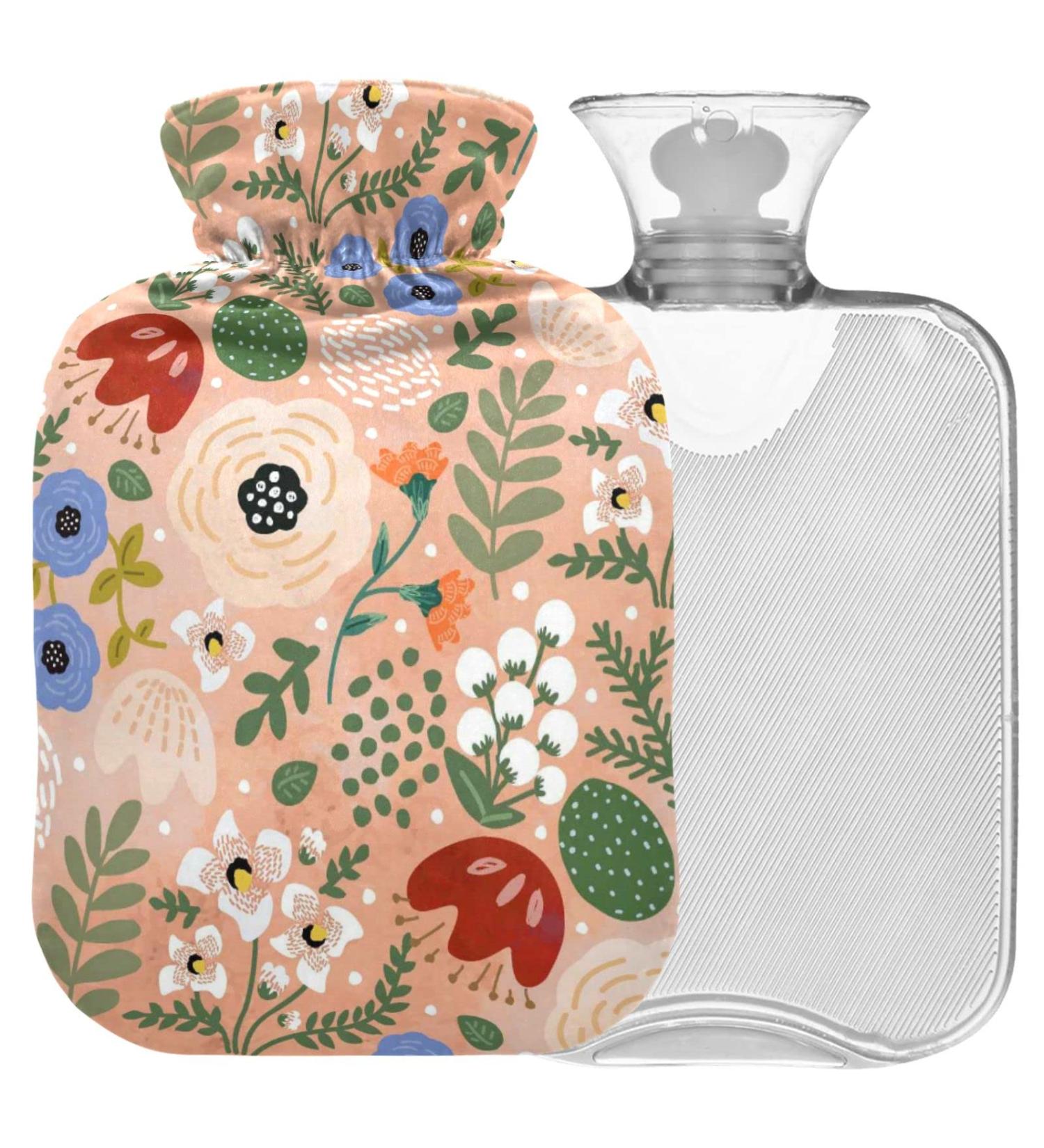 NAANLE 2L Hot Water Bottle with Cover - Spring Flower Poppy Design for Back Pain Relief Hand/Foot Warmer and Cold Therapy - Buy Online on GoSupps.com