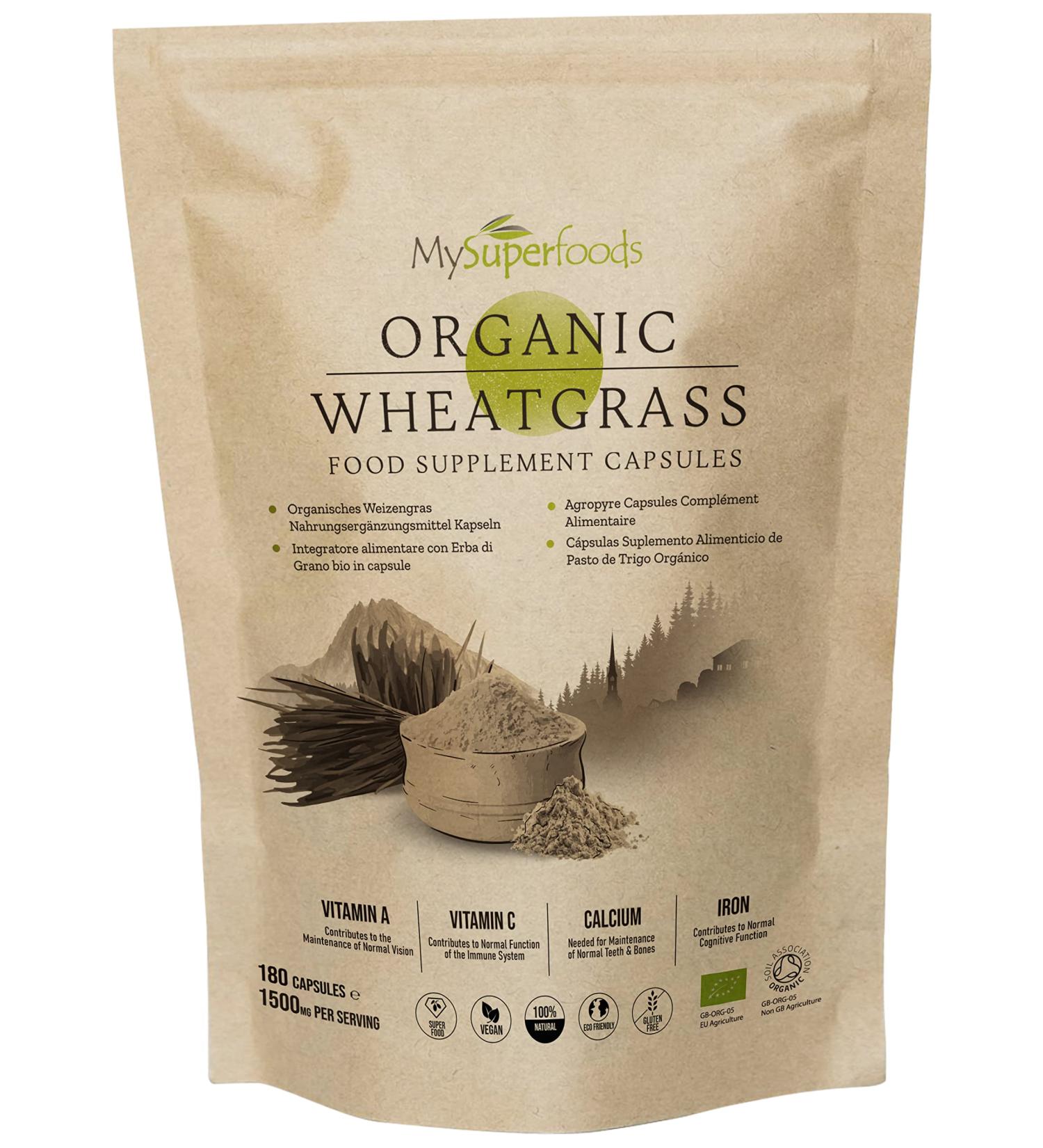 Organic Wheatgrass Capsules 1500mg | High Chlorophyll | 180 Capsules - MySuperfoods - Buy Online on GoSupps.com
