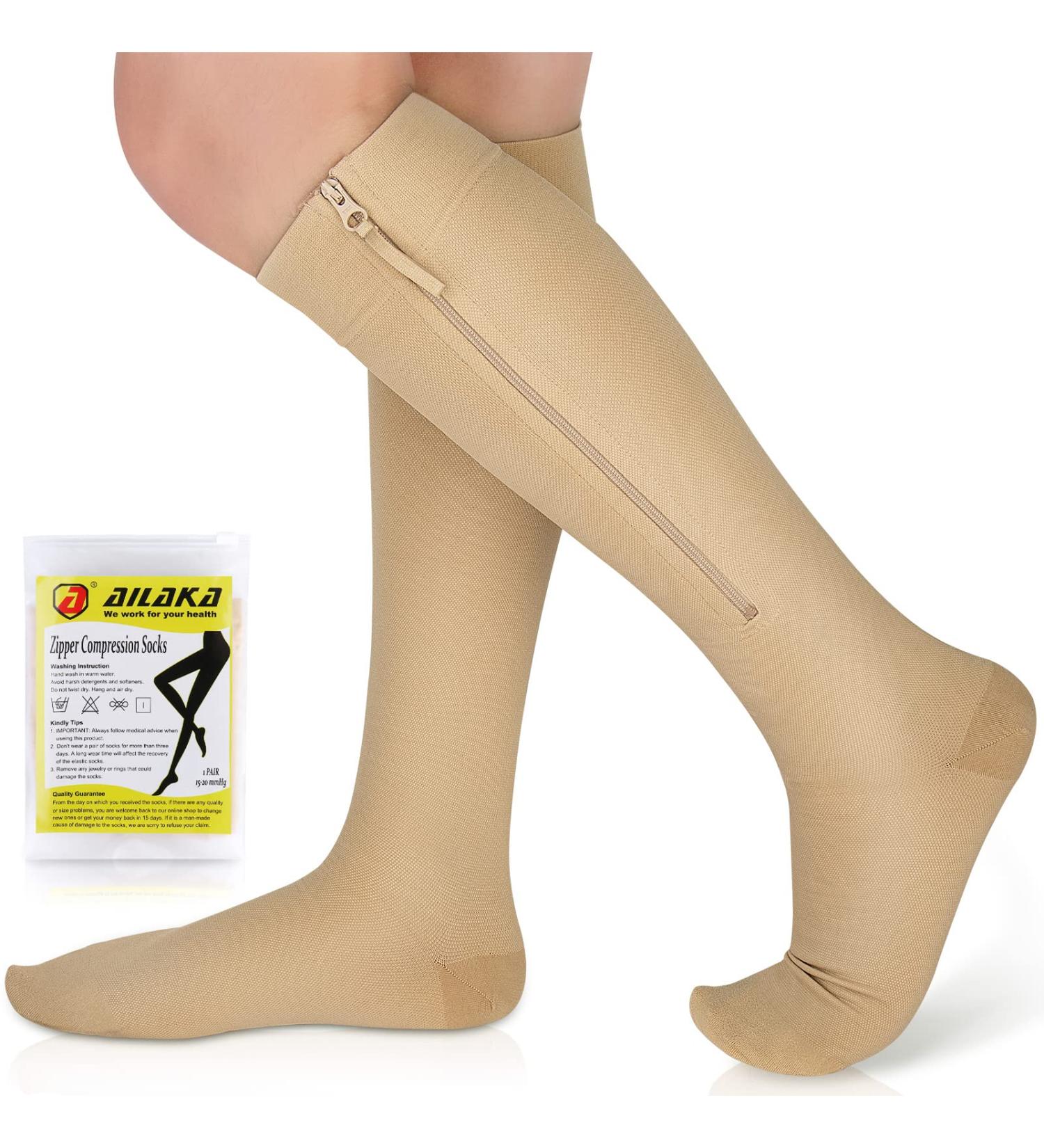Ailaka Zipper Compression Socks 15-20 mmHg Knee High Support for Varicose Veins - 3X-Large Beige - Buy Online on GoSupps.com