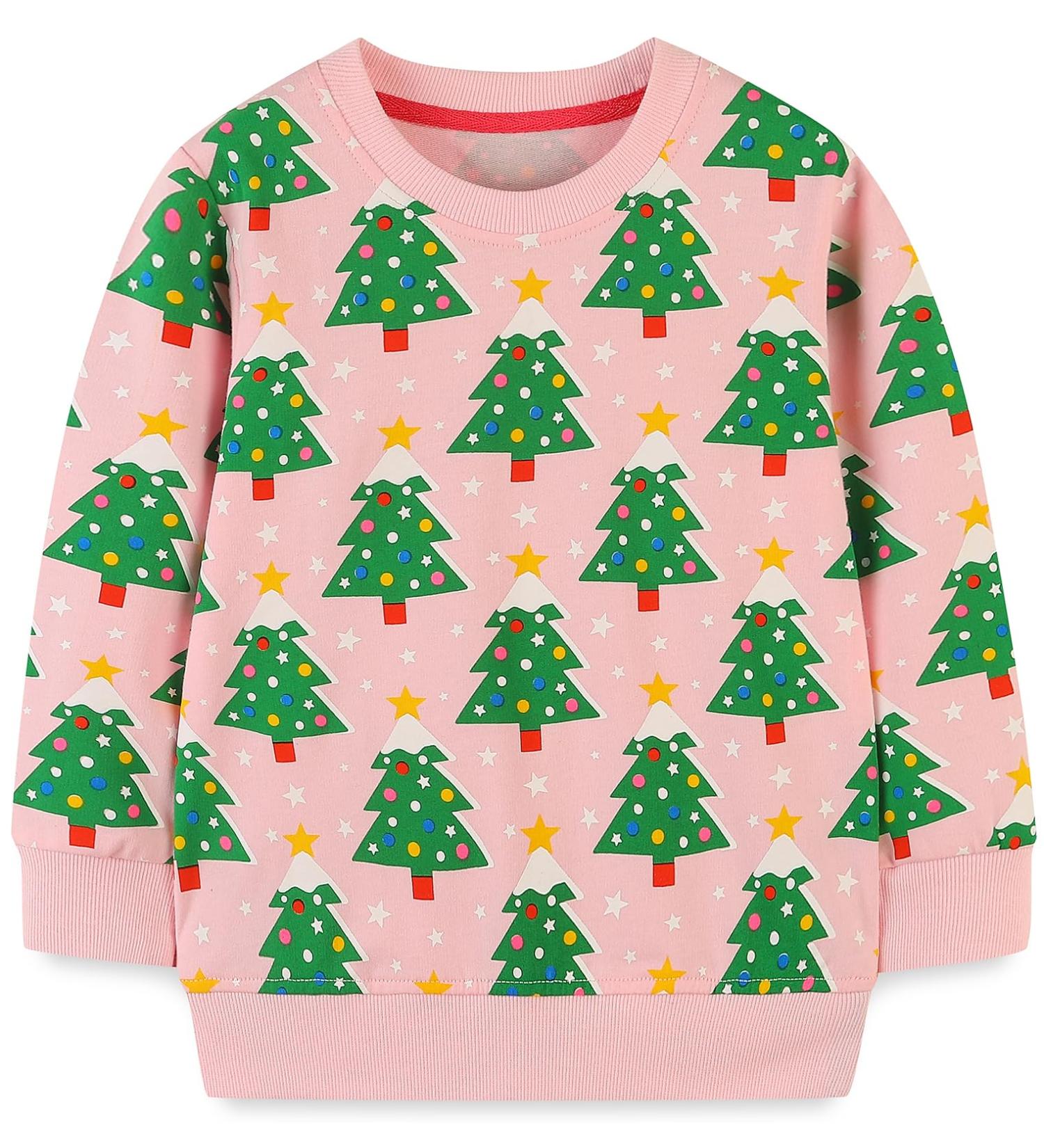Girls Cotton Sweatshirt | Long Sleeve Pullover | Toddler Clothes | Age 1-12 Years | Christmas Trees - Buy Online on GoSupps.com