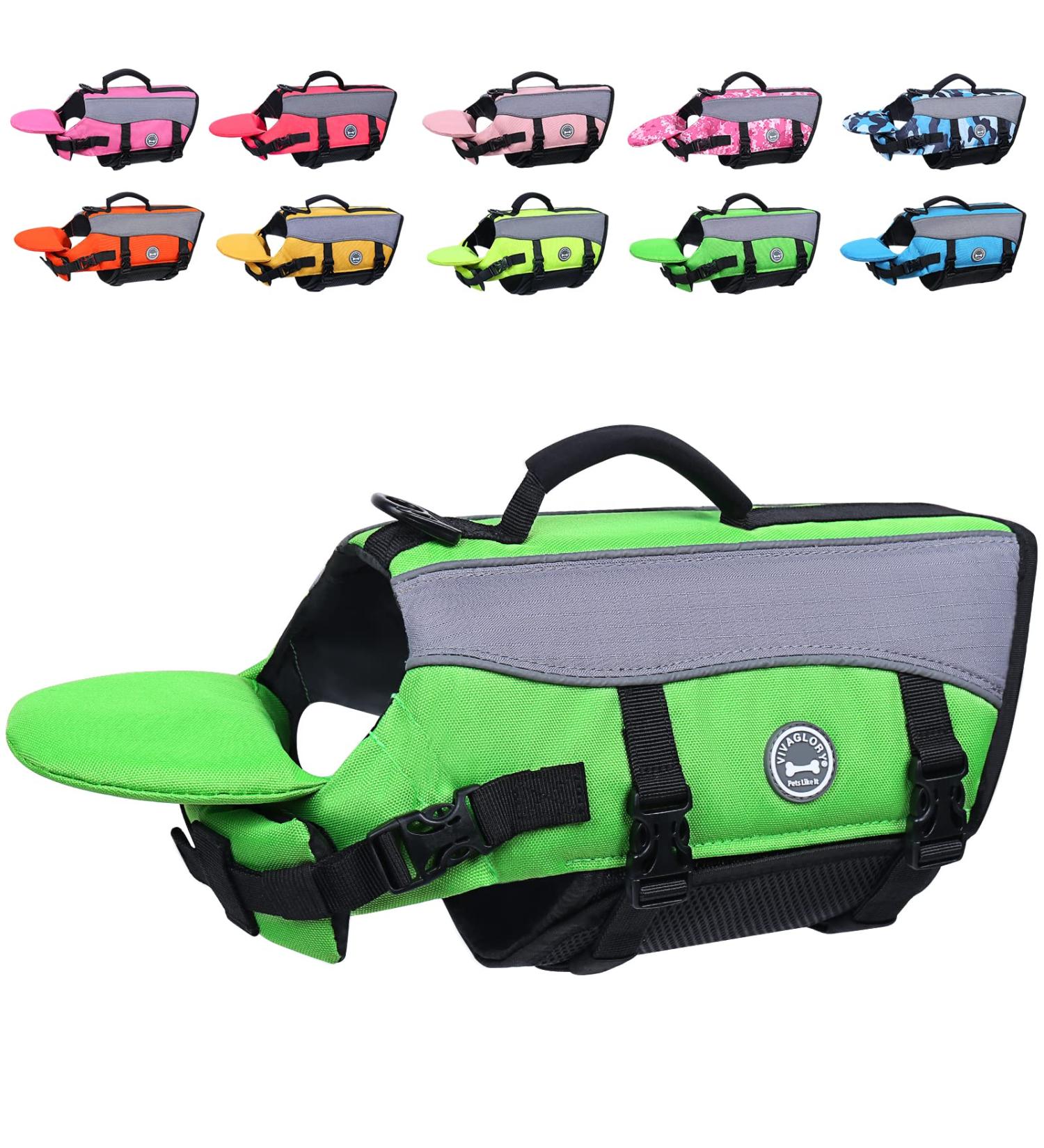 Vivaglory Neoprene Dog Rescue Vest with Reflective Caps & Removable Front-Wheel Drive for Swimming & Boating - XXS Neon Green (28-35cm) - Buy Online on GoSupps.com