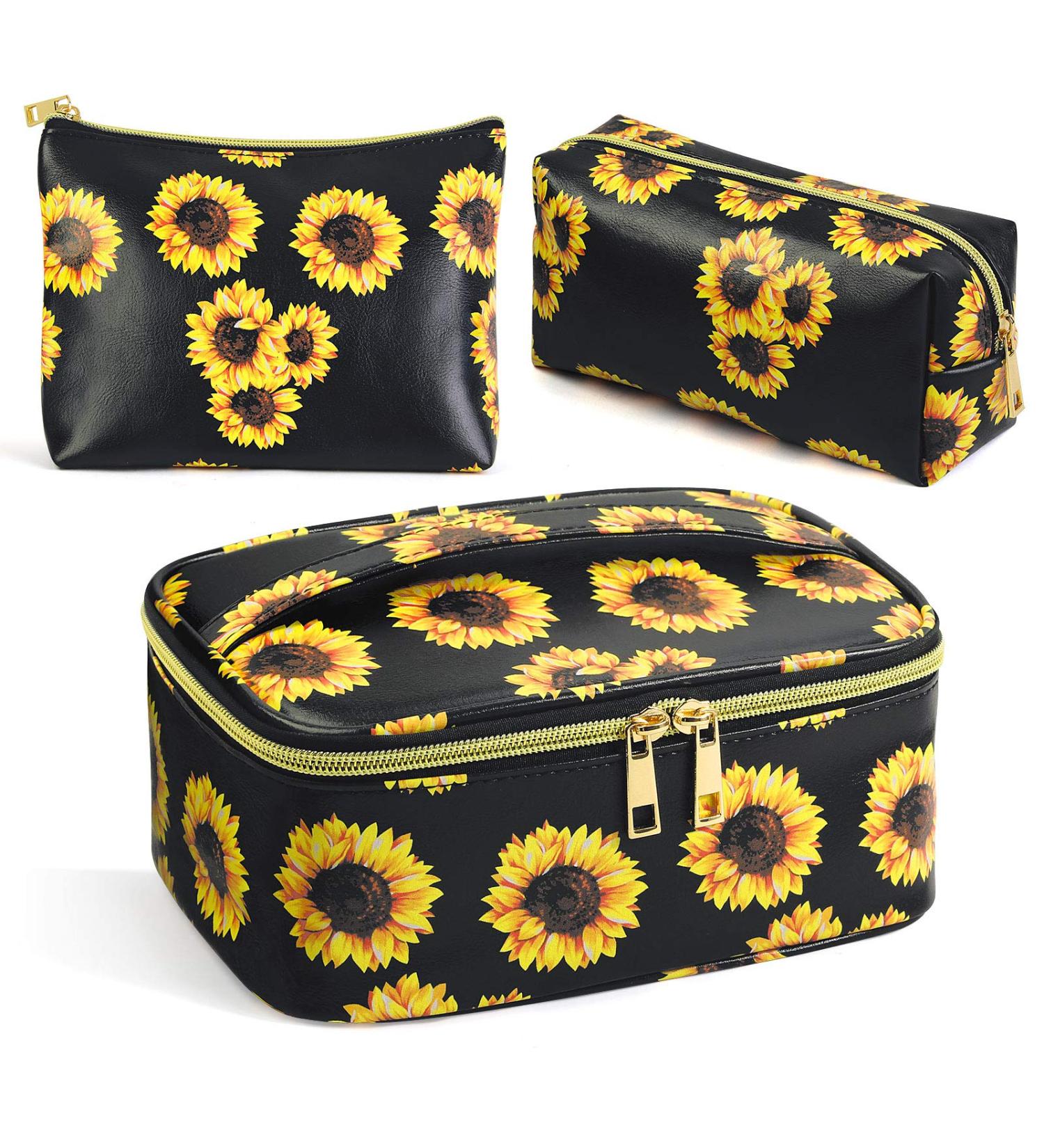 MAGEFY 3 Piece Sunflower Cosmetic Bag Set | Stylish Travel Makeup Pouch | International Shipping Available - Buy Online on GoSupps.com