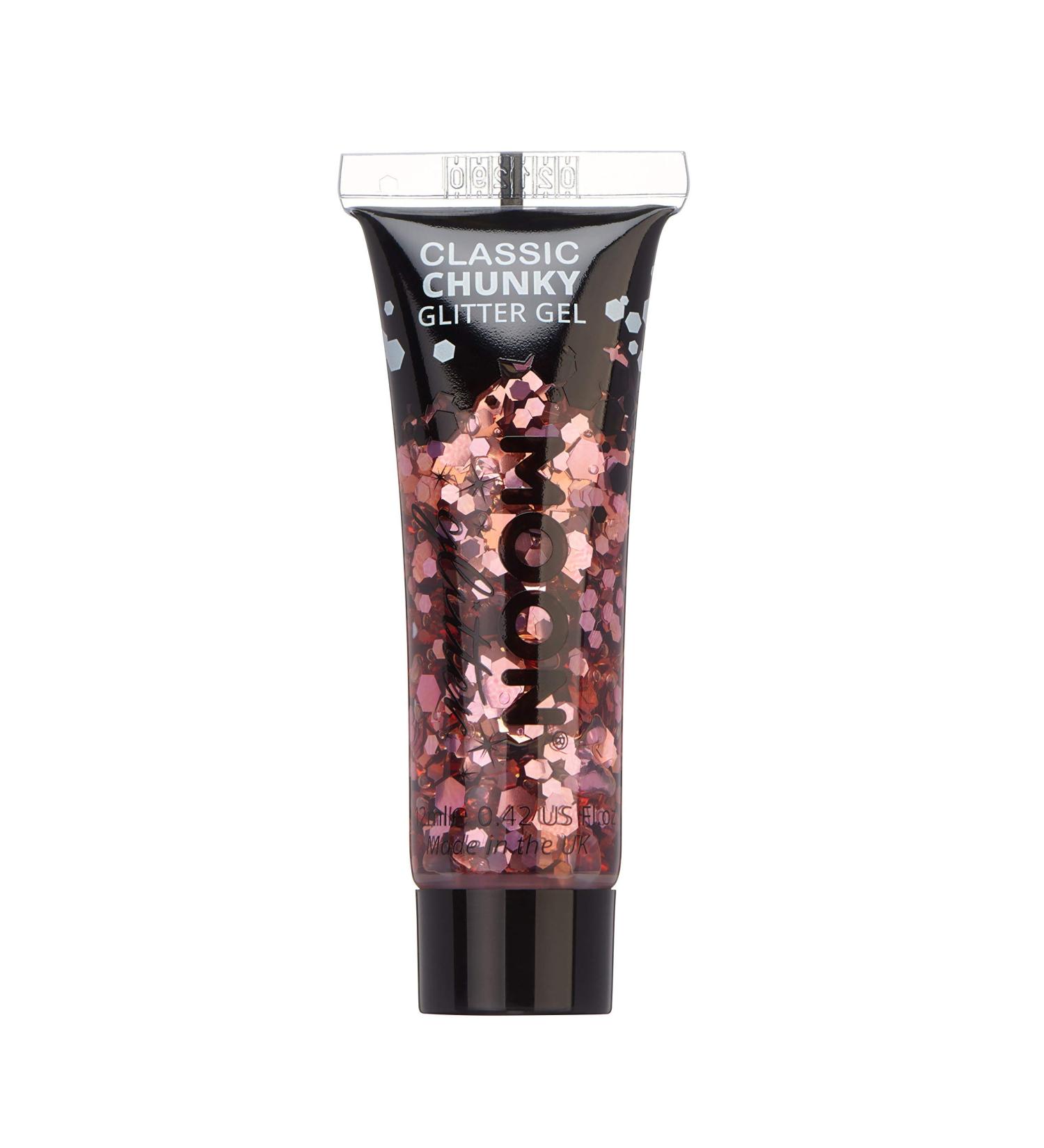 Moon Glitter Classic Pink Chunky Glitter Gel - 12ml - Face & Body Cosmetic Festival Paint for Hair, Nails - Vegan & Cruelty-Free - Buy Online on GoSupps.com