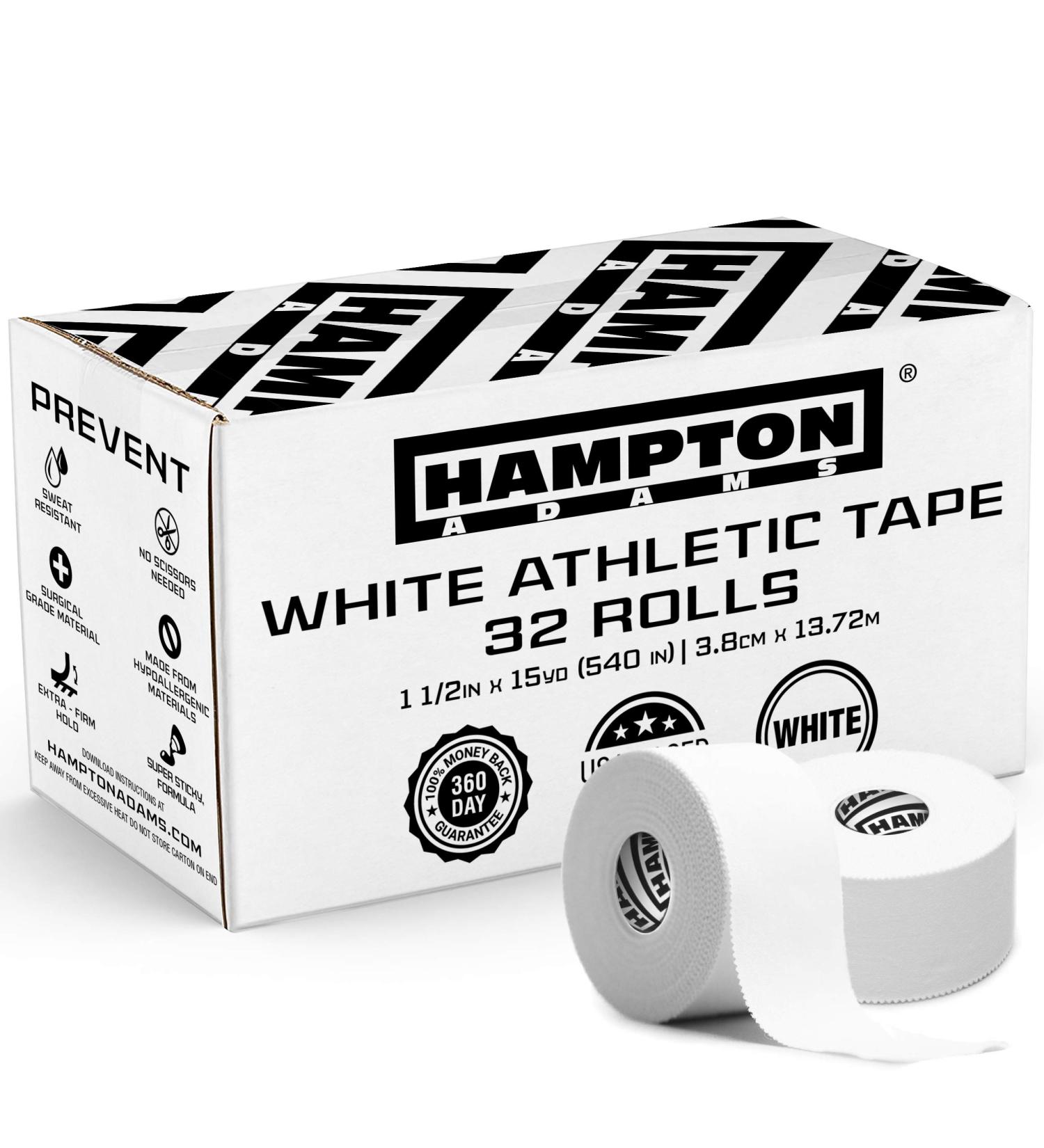 Hampton Adams White Athletic Tape (32 Pack) - 1.5 x 45ft Per Roll - No Residue, Easy Tear - Ideal for Sports, Trainers, First Aid - Fingers, Ankles, Wrists - Buy Online on GoSupps.com