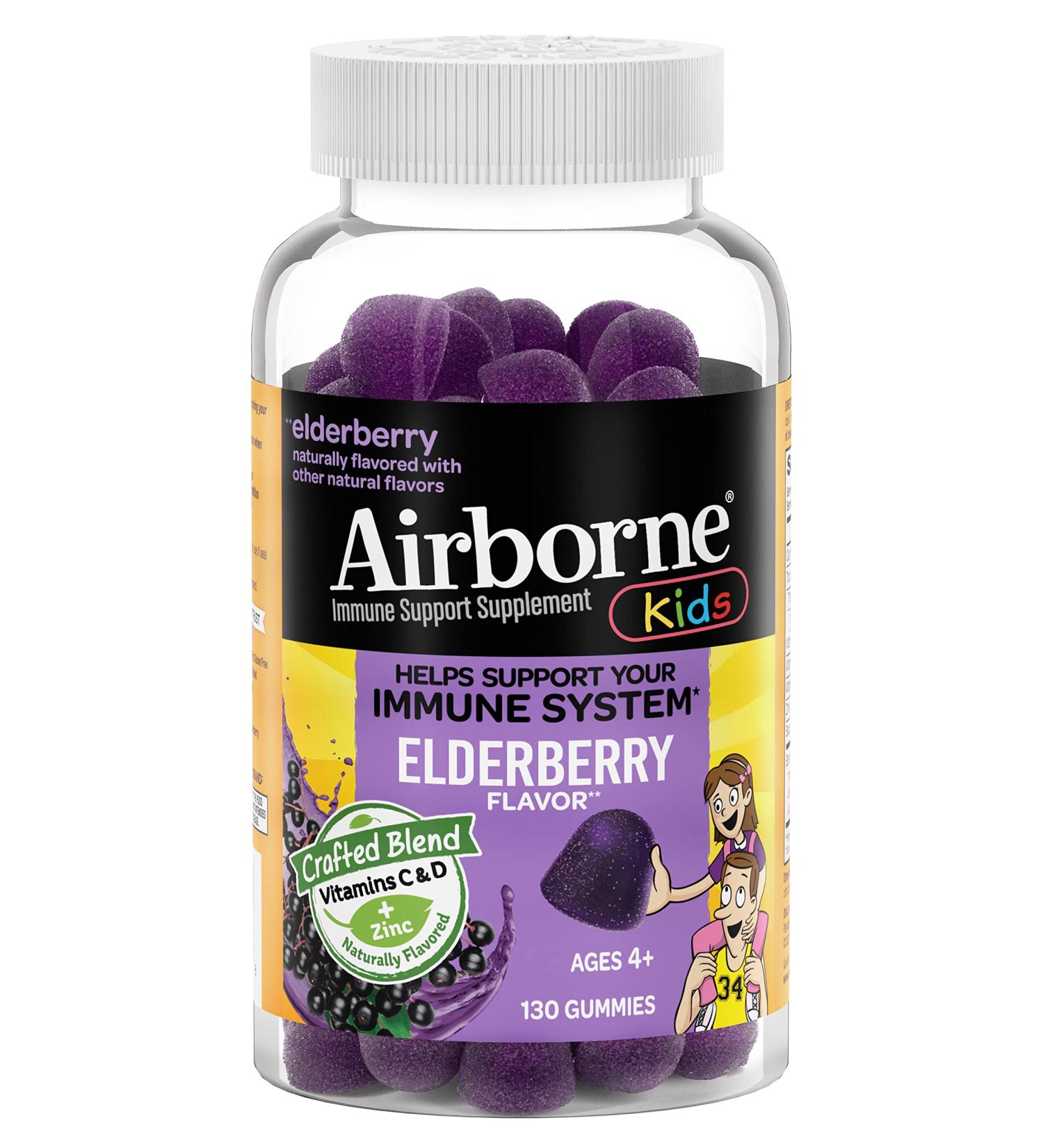 Airborne Kids Elderberry & Zinc Gummies - Immune Support for Kids - 130 Gummies - Elderberry Flavor - Buy Online on GoSupps.com