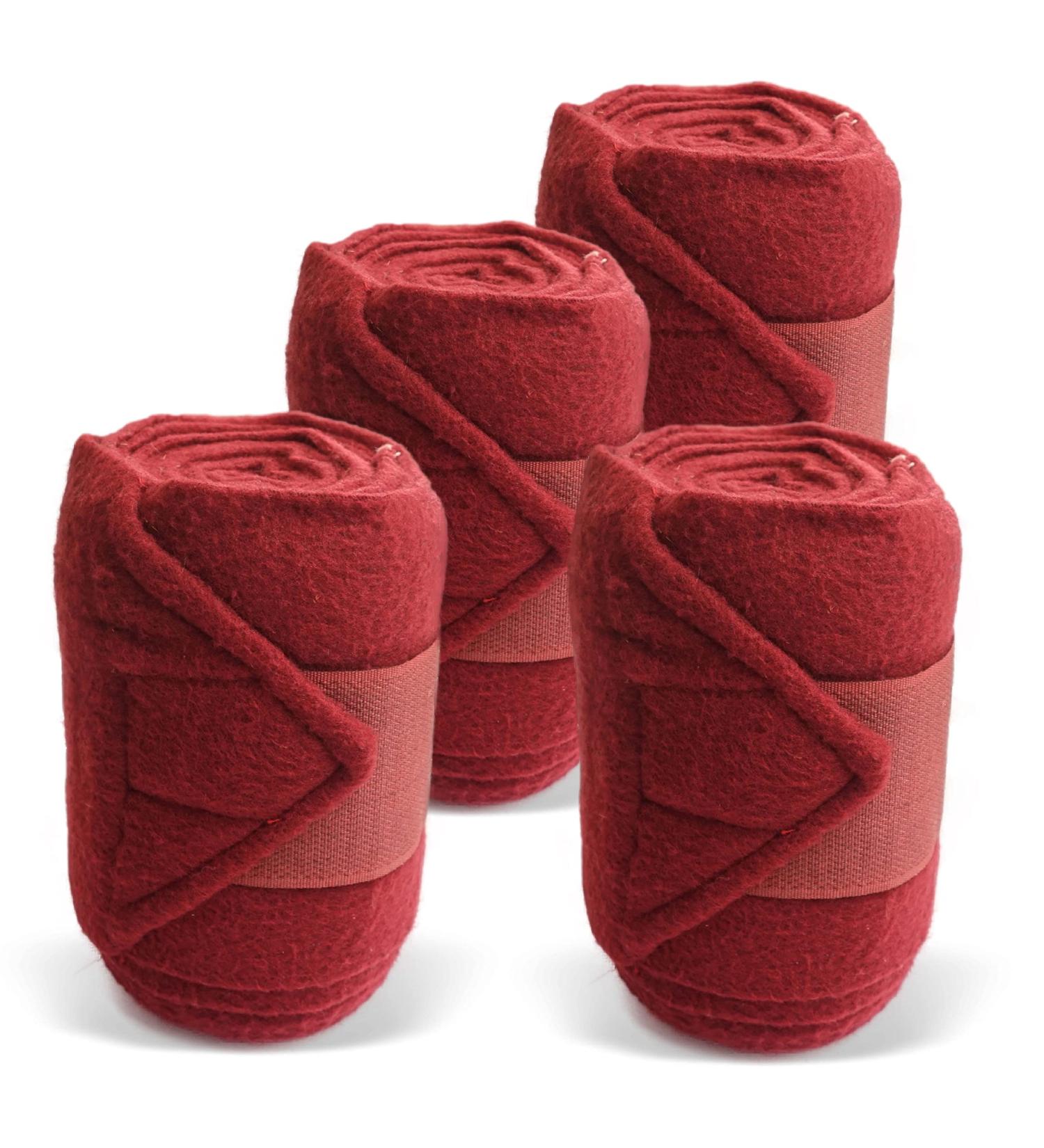 Fleece Horse Bandages with Velcro Fastener - 4 Set in Bordeaux with Storage Bag | Ideal for Pony Care - Buy Online on GoSupps.com
