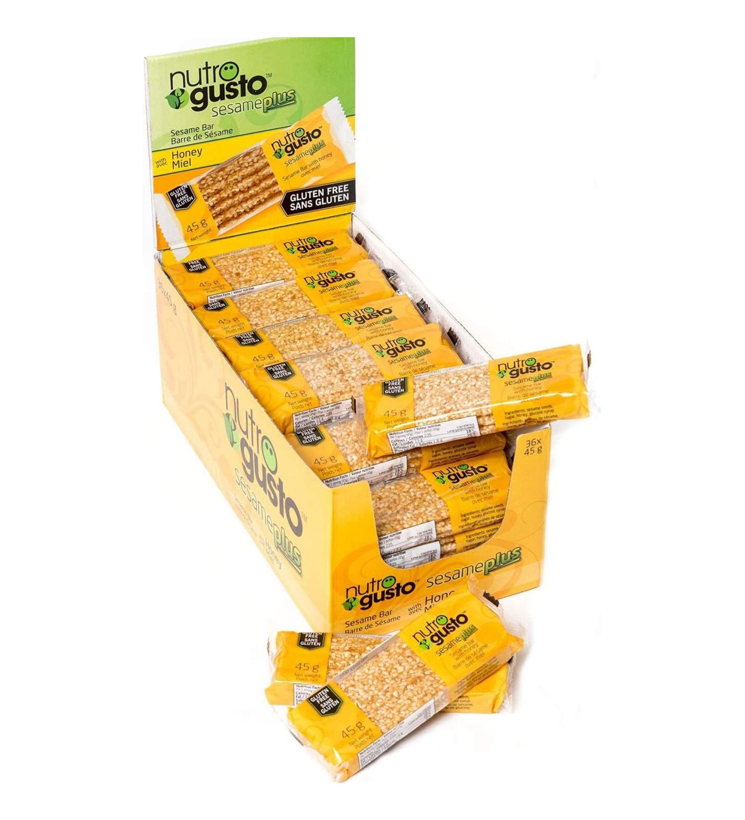 NutroGusto Sesame Bars Cholesterol Free Gluten Free Healthy Snack Bar (Plus with Honey - 36 Bars x 45g) - Buy Online on GoSupps.com