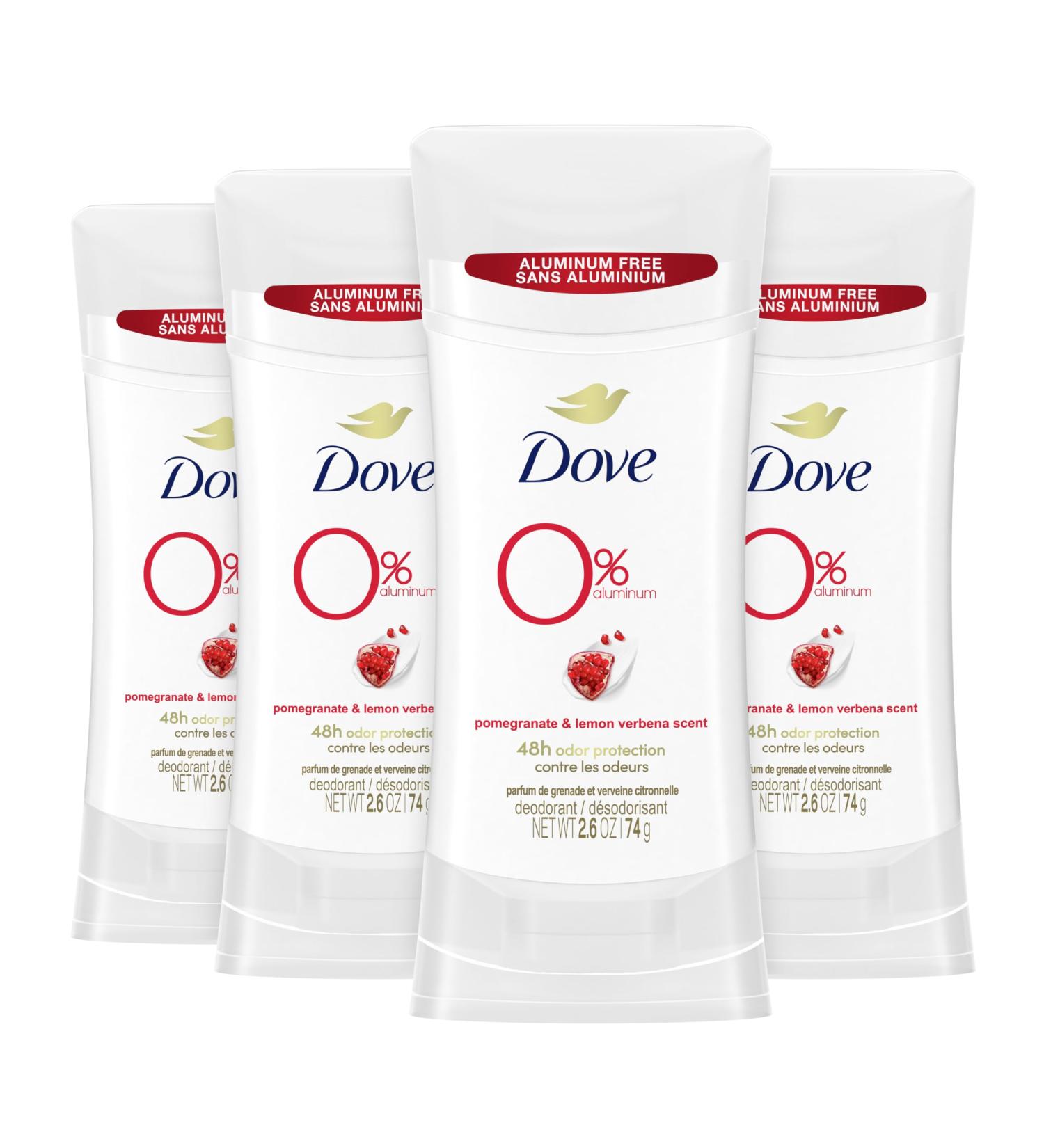 Dove 0% Aluminum Deodorant Stick Pomegranate and Lemon Verbena 4 Count Non-irritating Deodorant for Underarm Care Kindest Aluminum free Deodorant 2.6 oz Pomegranate and Lemon Verbena 2.6 Ounce (Pack of 4) - Buy Online on GoSupps.com