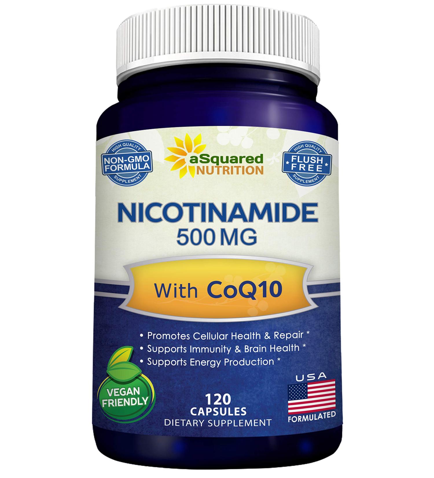 Nicotinamide with CoQ10 (120 Capsules) - Vitamin B3 500mg (Niacinamide Flush Free) - Coenzyme Q10 Powder - VIT B-3 & Coq 10 Supplement Pills to Support Energy NAD & Skin Cell Health - Buy Online on GoSupps.com