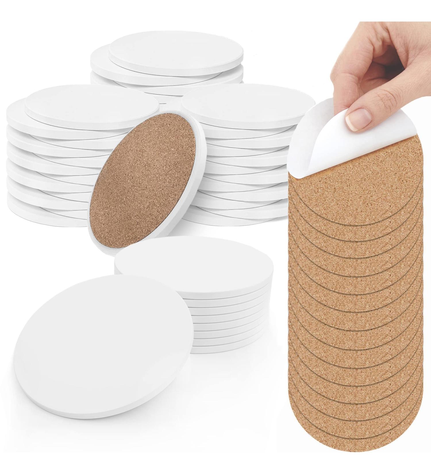 50 Pack Round White Unglazed Ceramic Coaster Tiles with Cork Backing - Perfect for Alcohol Ink, Acrylic Pouring, Mosaics, and DIY Painting - Buy Online on GoSupps.com