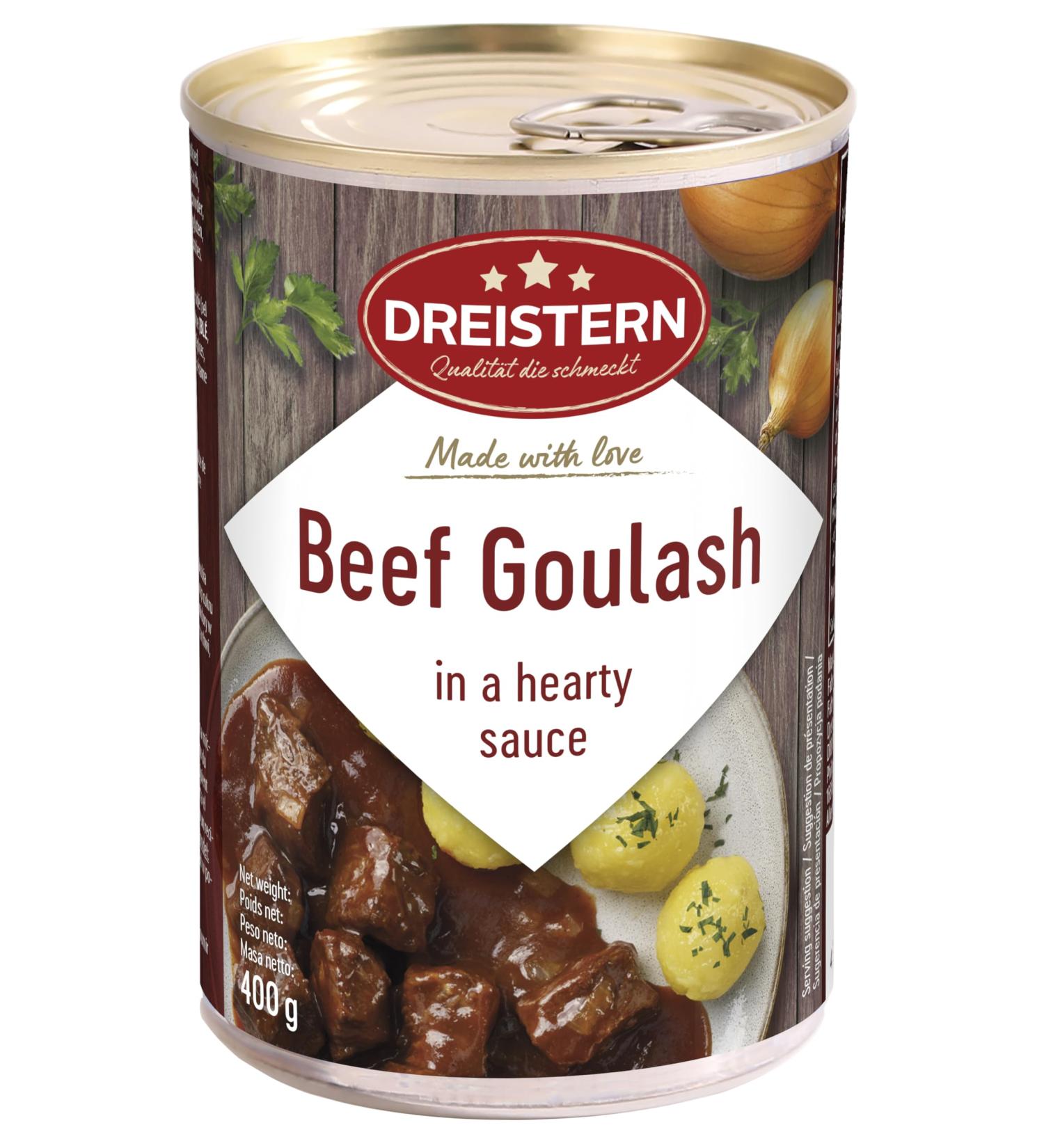 DREISTERN Beef Goulash in a Hearty Sauce | Ready Meal | Delicious Goulash in a Recyclable Tin Can | Tender Beef - Quality That Tastes Good - Buy Online on GoSupps.com
