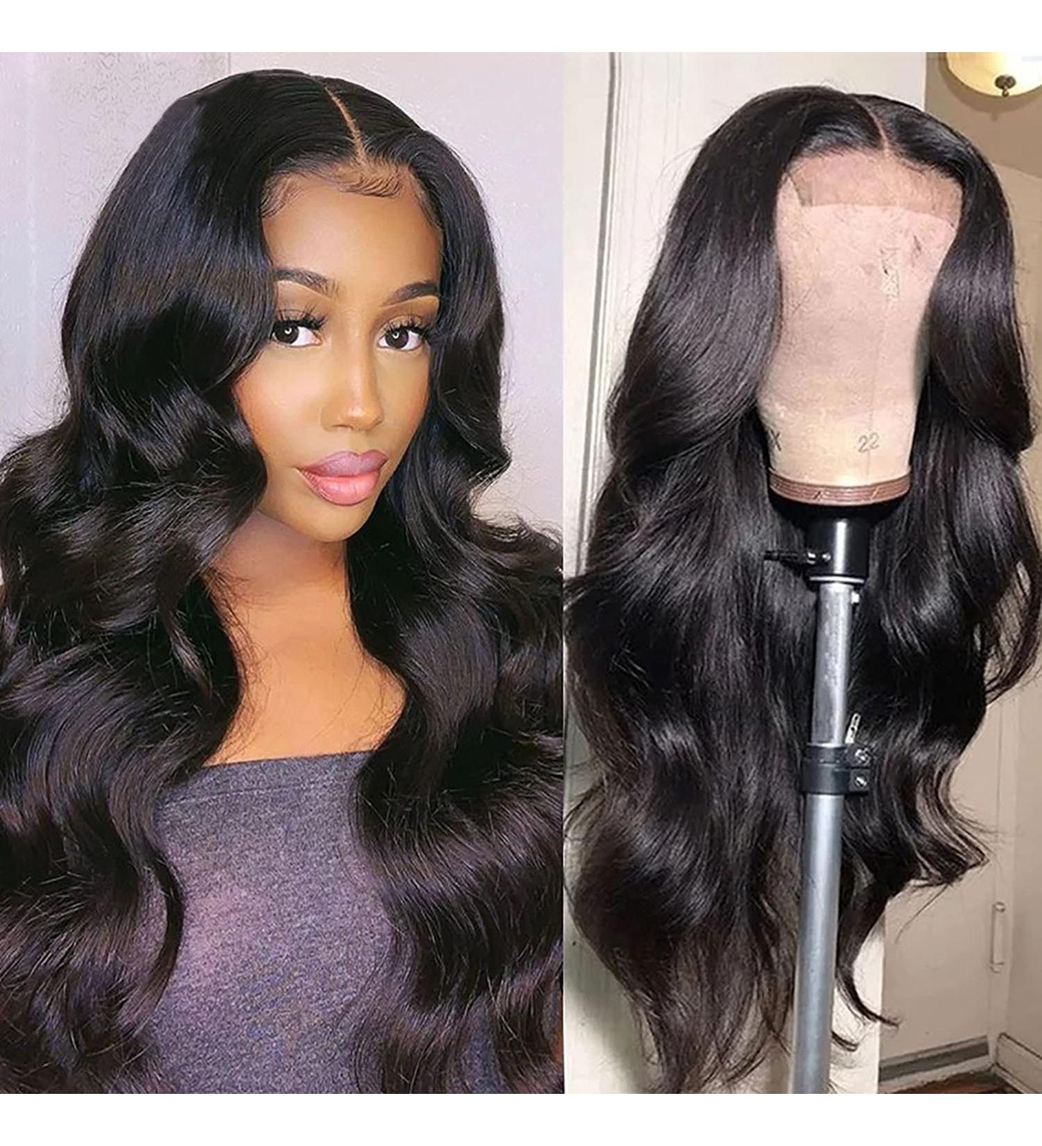 ZILING Body Wave 4x4 Lace Closure Human Hair Wig - 16 Inch Natural Black 150% Density Pre Plucked Brazilian Lace Front Wig for Black Women - Buy Online on GoSupps.com