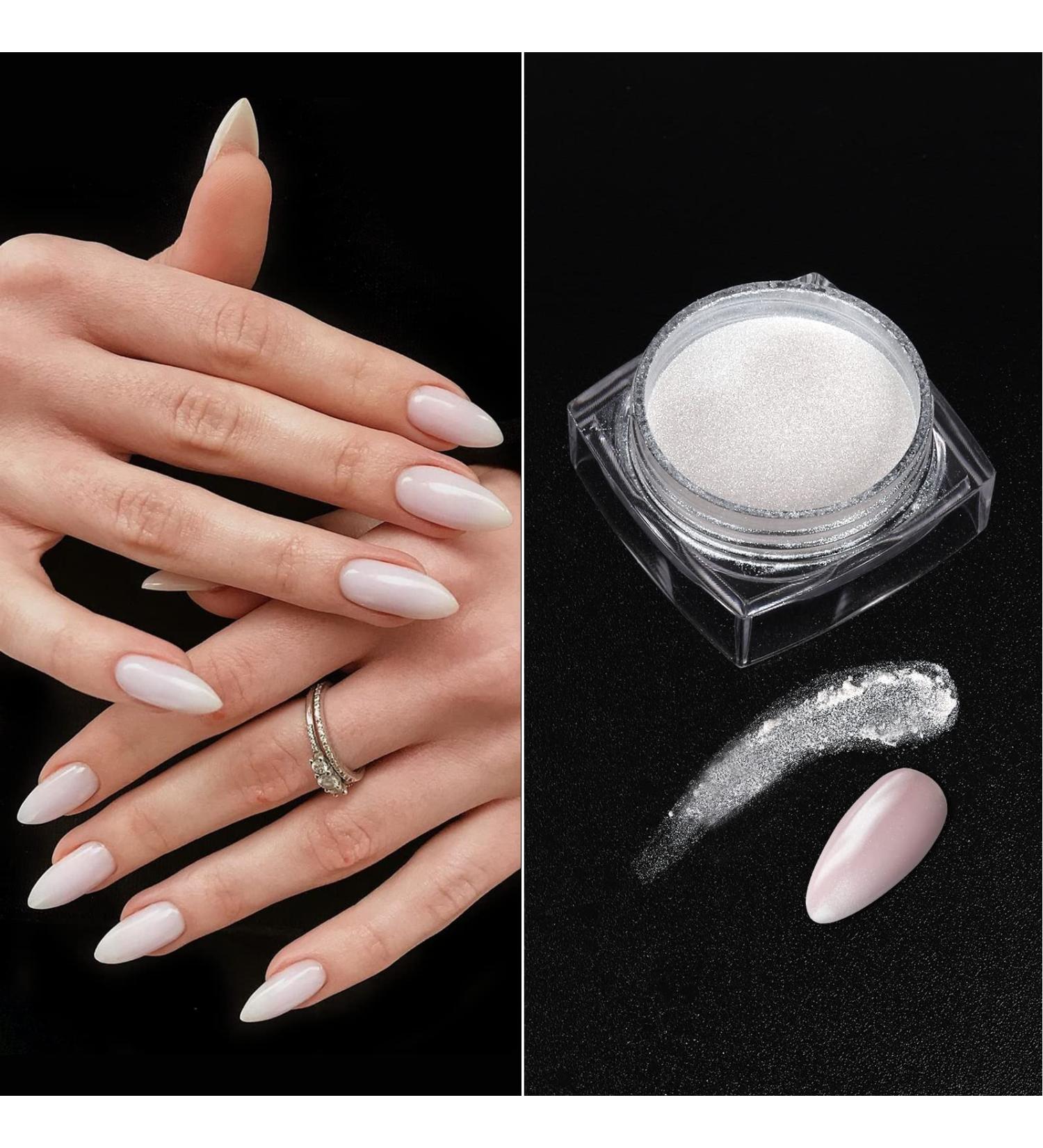 Artdone White Pearl Chrome Nail Powder - Metallic Mirror Effect Pigment for Nail Art - Iridescent Aurora Powder for Manicure - Pearlescent Mermaid Pigment - 1 Jar - Buy Online on GoSupps.com