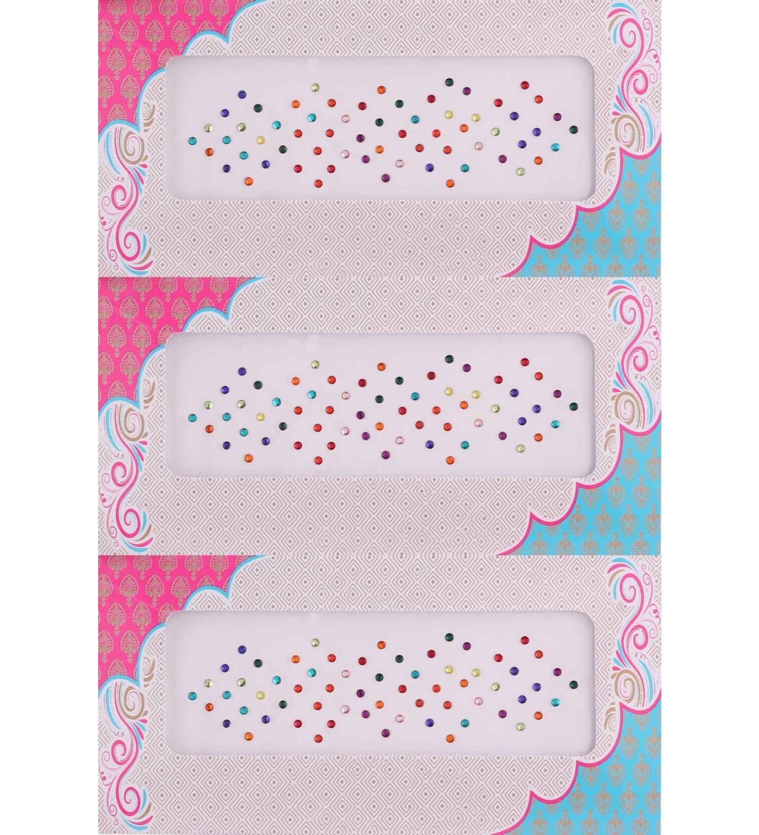 VAMA Multicolour Small Diamond Bindi Set - Pack of 3 Sheets (2.5mm) | Stylish Indian Kumkum Stickers for Girls - Buy Online on GoSupps.com