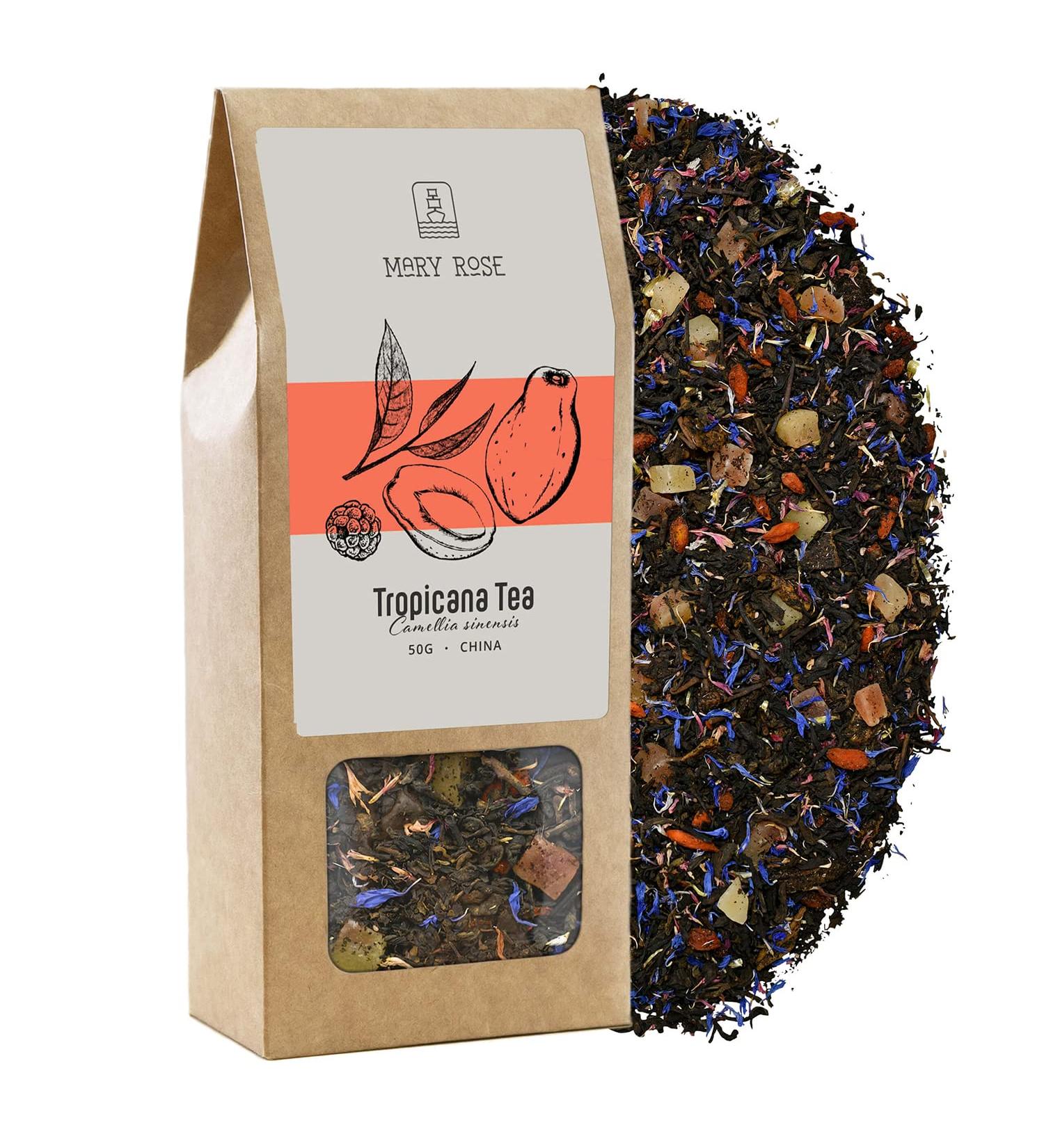Venusti sp Z oo Mary Rose Tropicana tea Puerh red tea Rich herbal composition Tea with fruit Papaya mango Natural additives Source of theine Natural stimulation 50g - Buy Online on GoSupps.com
