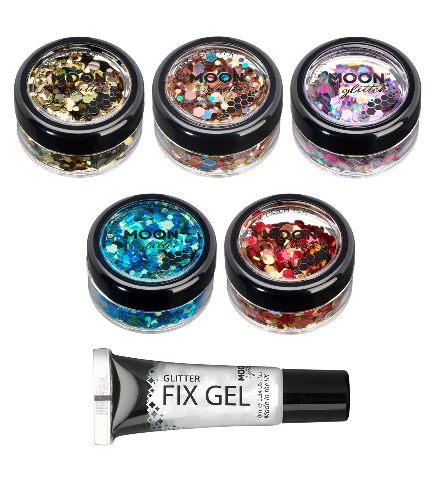 Mystics Coarse-Grained Glitter | 100% Cosmetic Glitter for Face Body Nails Hair Lips - 5 Color Set (3G) | Moon Glitter International Shipping - Buy Online on GoSupps.com