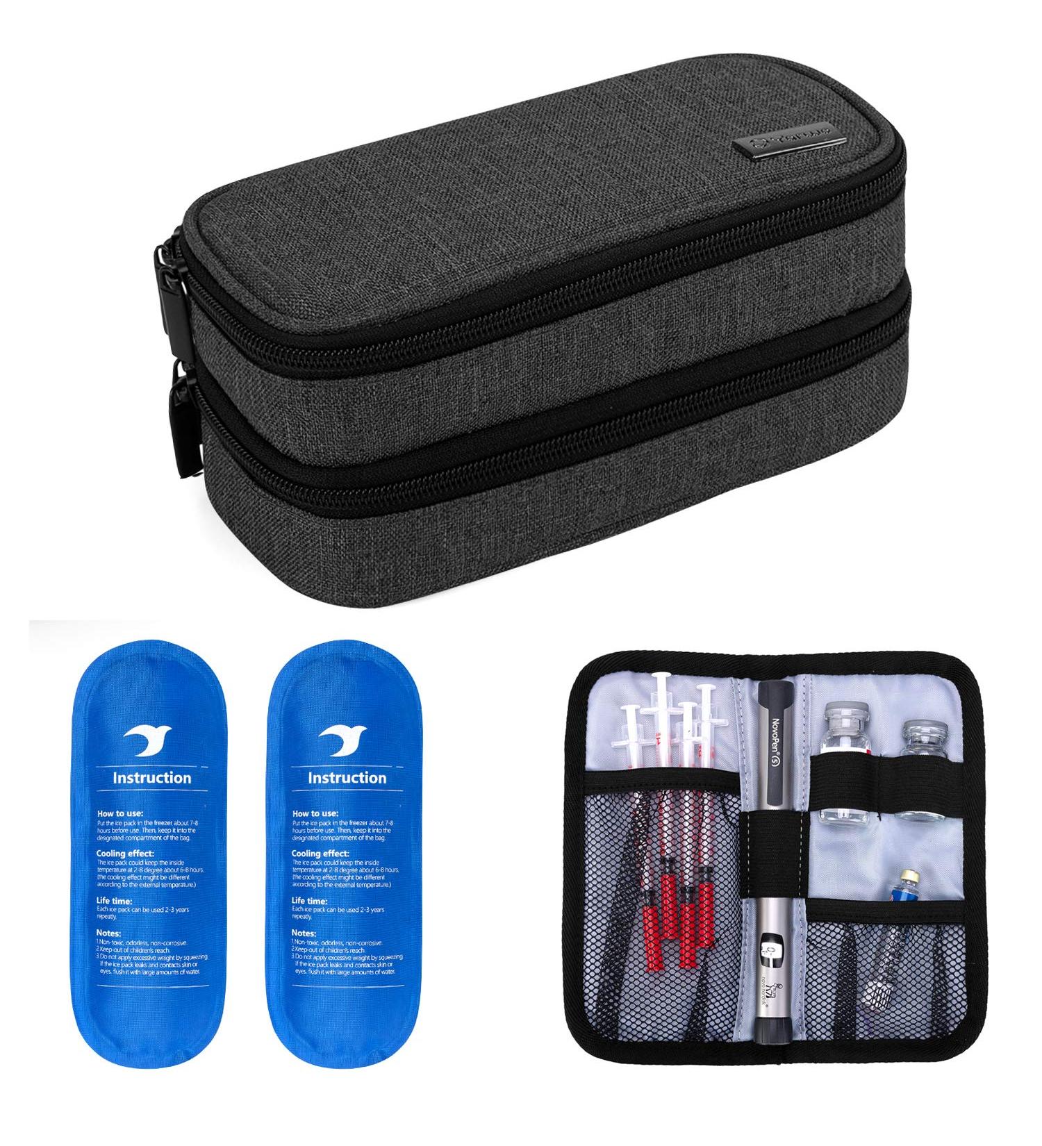 Yarwo Insulin Cooler Travel Case with Ice Packs - Diabetic Supplies Organizer for Insulin Pens and Glucose Monitors - Black - Buy Online on GoSupps.com