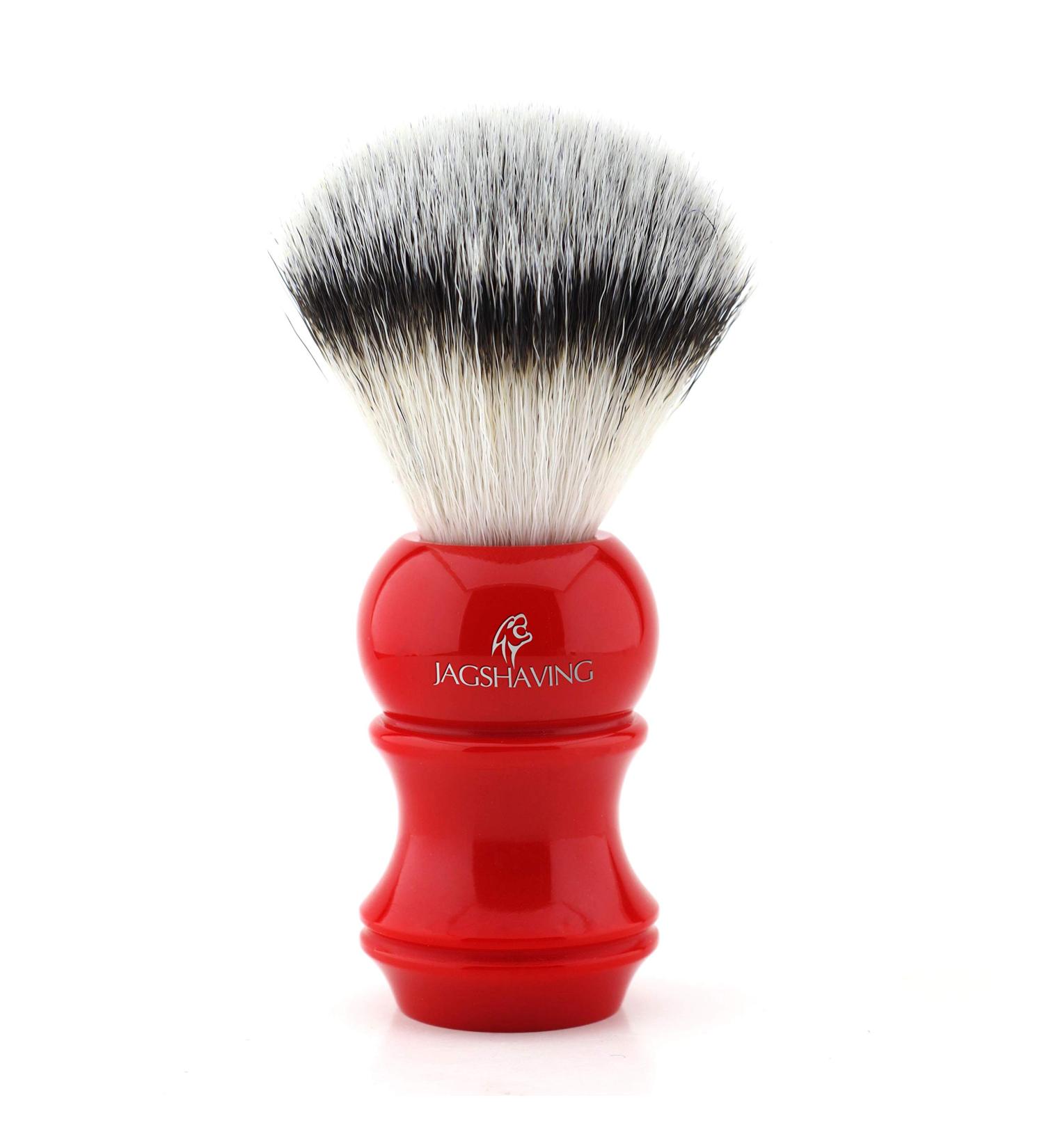 Shaving brush made of synthetic badger hair handle made of red resin extra soft durable and vegan!