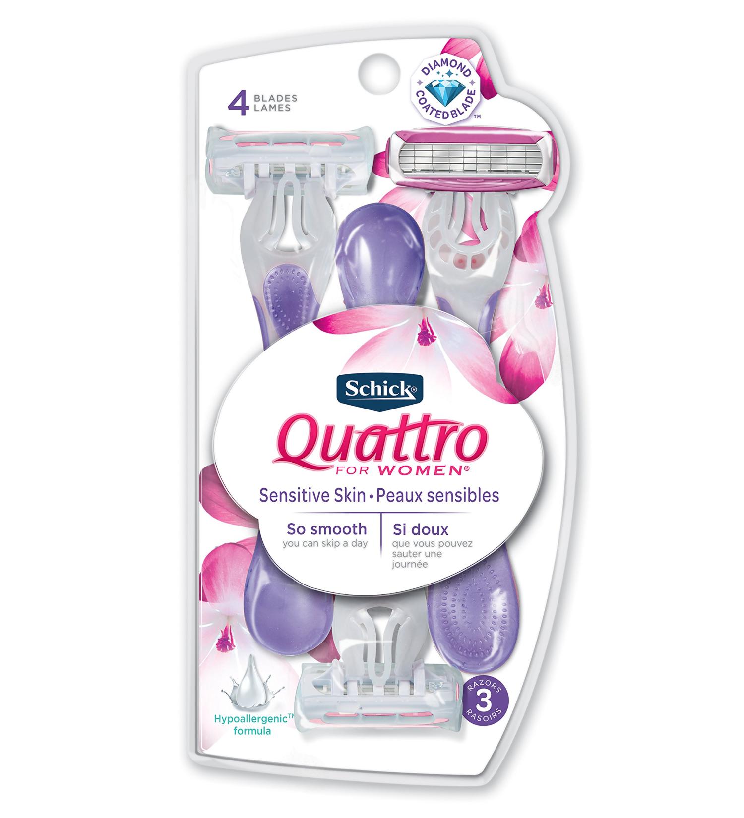 Schick Quattro for Women Disposable Sensitive Skin, 3 Count (Pack of 1)