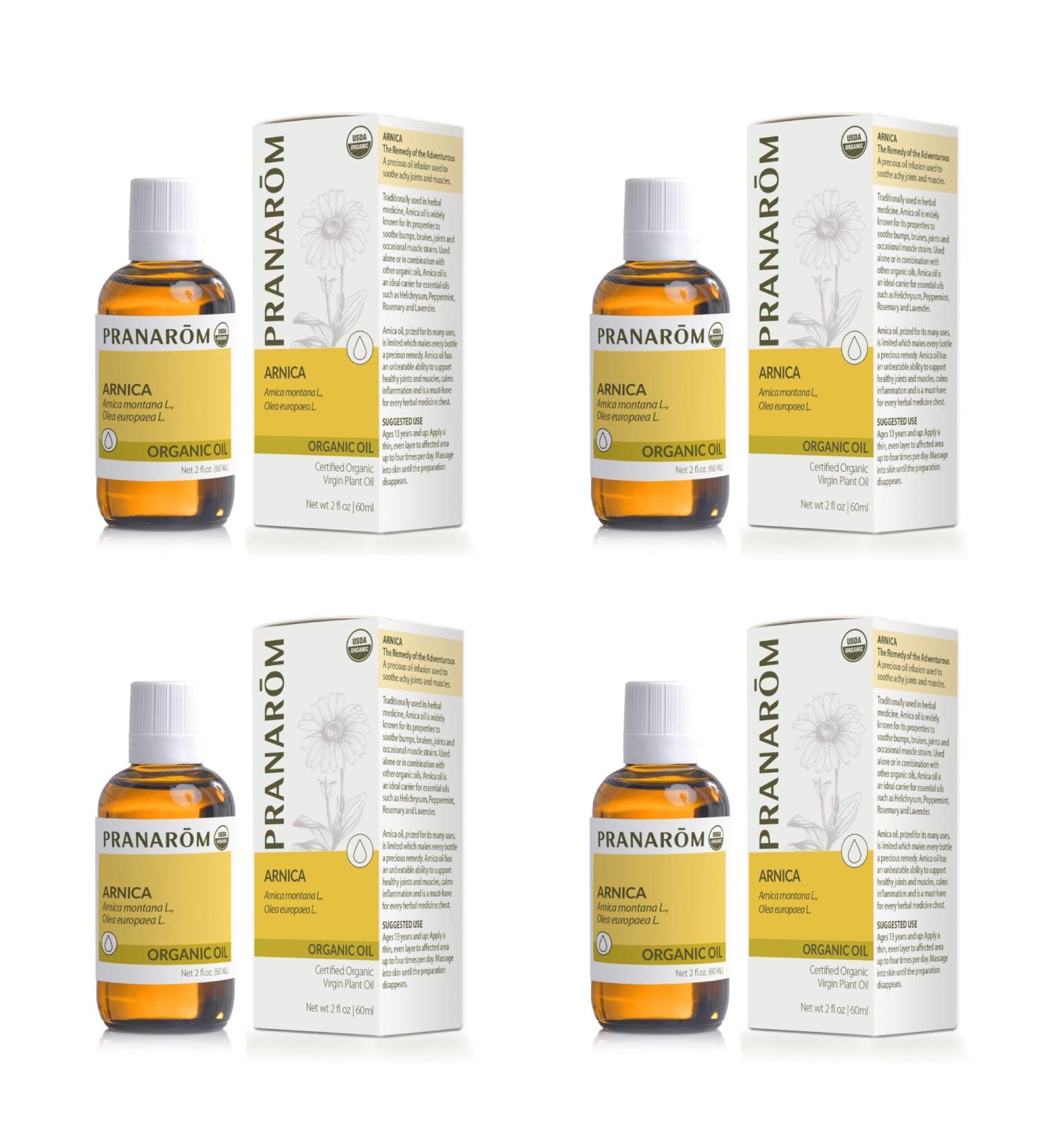 Pranarom - 4 Pack - USDA Certified Organic French Arnica Virgin Plant Oil - 2 fl oz Glass Bottle - Massage Oil for Body Relaxing Soothing for Joints & Muscles - Buy Online on GoSupps.com