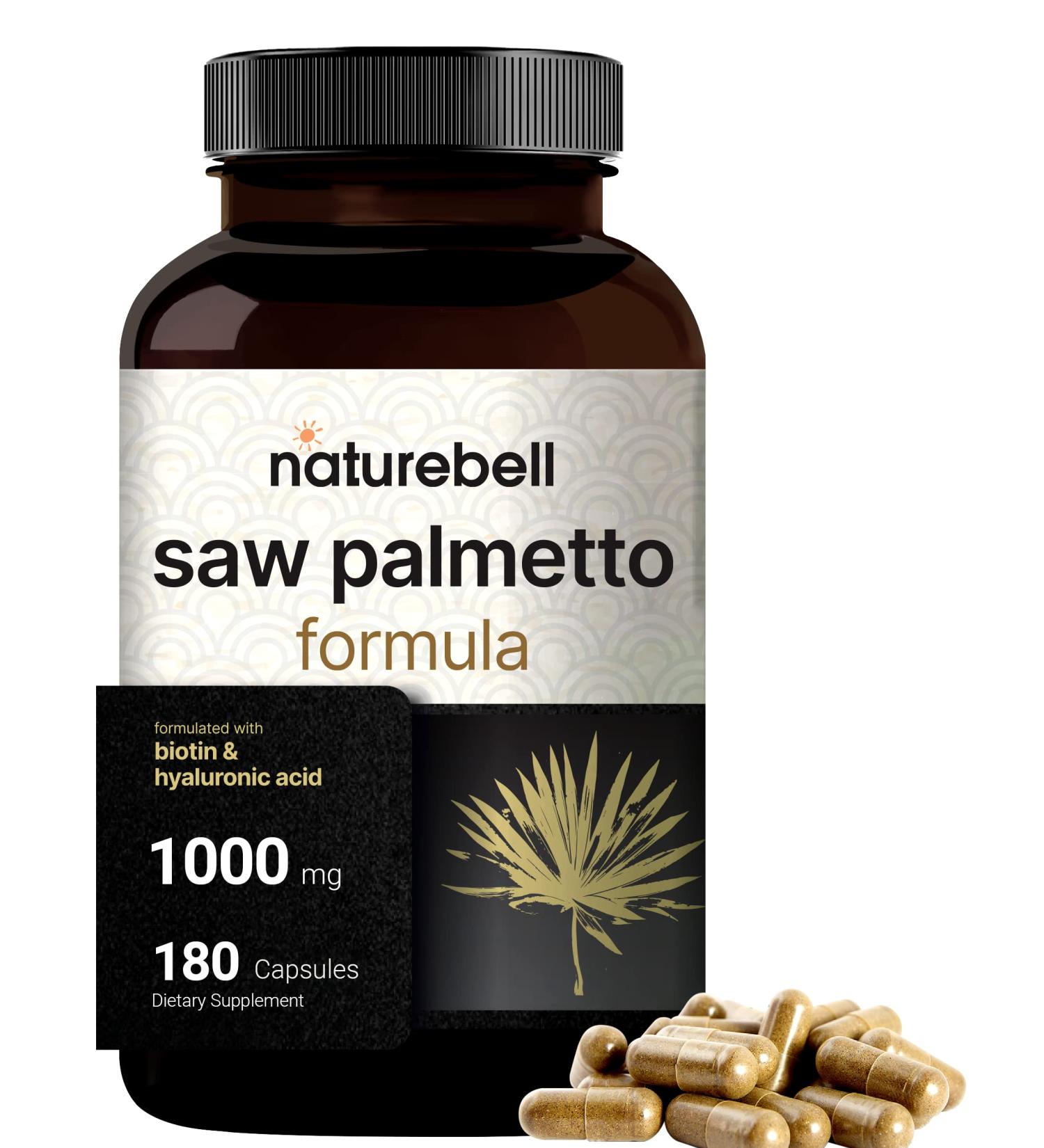 NatureBell Saw Palmetto 1000mg with Hyaluronic Acid & Biotin | 180 Capsules - Hair Growth & Skin Health Support for Women and Men | Combats Frequent Bathroom Trips - Buy Online on GoSupps.com