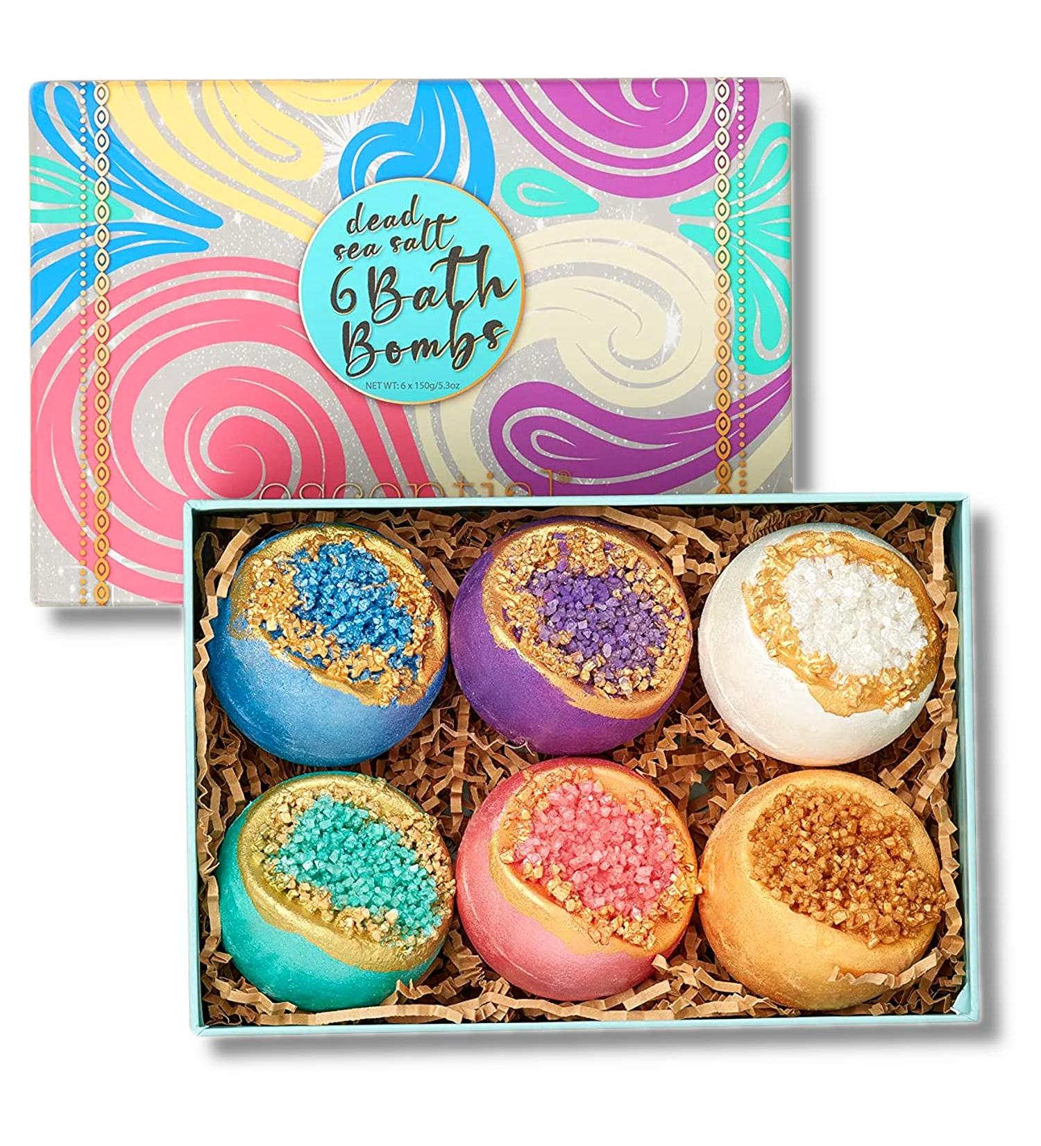 Escential Dead Sea Salt Bath Bombs 6x80g Gift Set | Organic Vegan Luxury Fizzers with Essential Oils for Anniversary & Birthday | Natural Scents for Women, Men, Kids - Buy Online on GoSupps.com